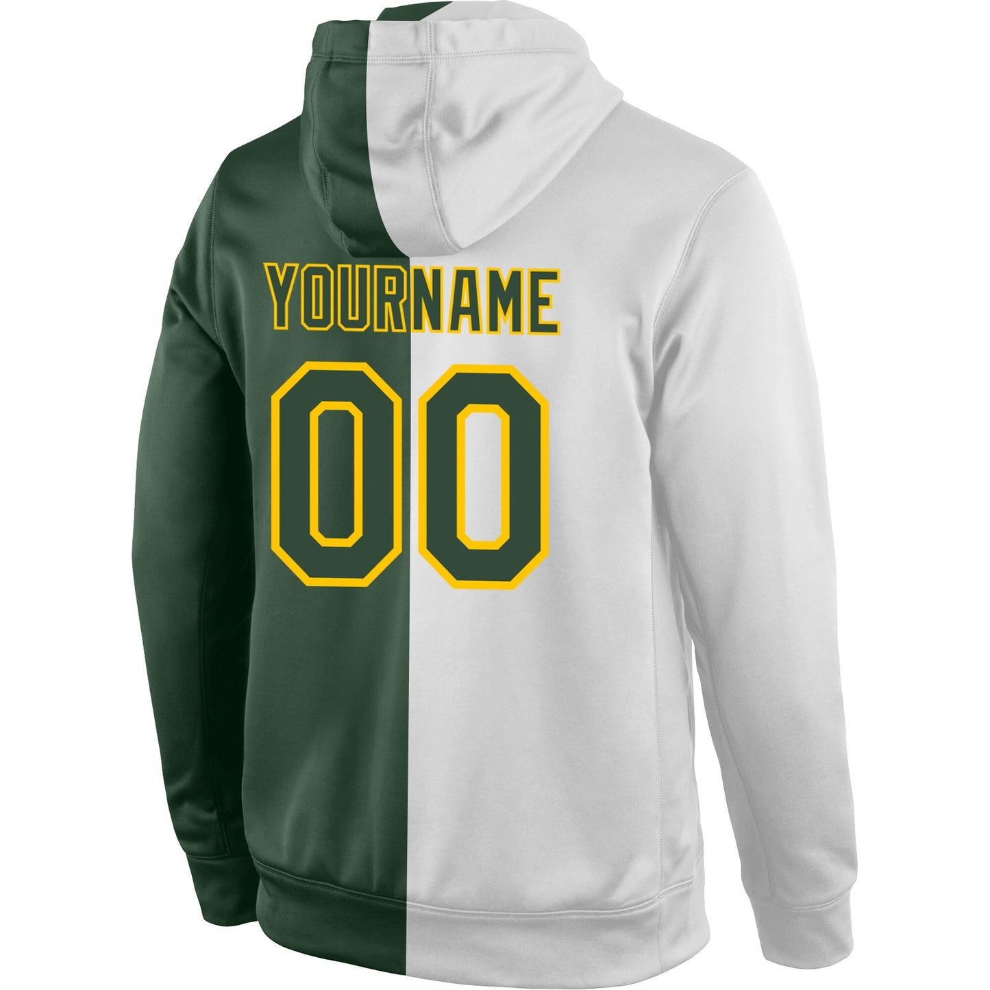 Custom Stitched White Green-Gold Split Fashion Sports Pullover Sweatshirt Hoodie view 3