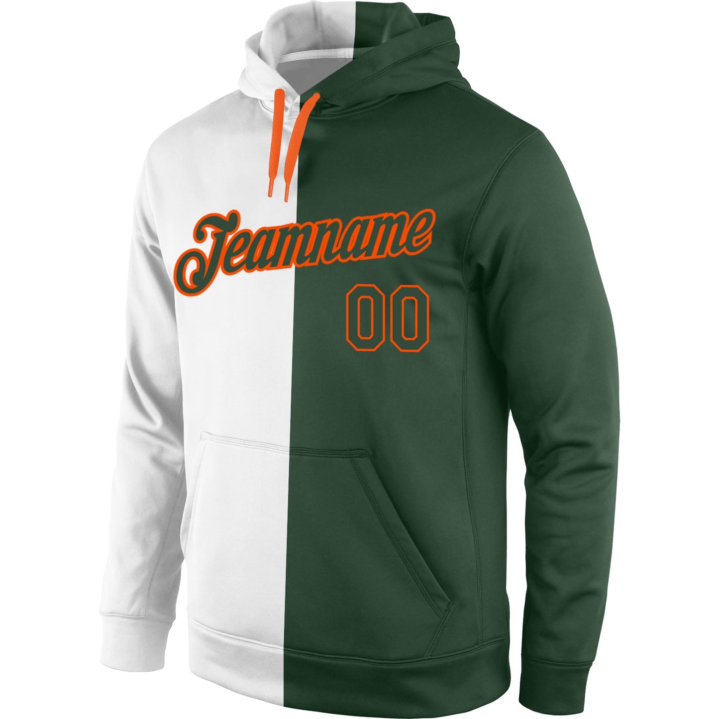 Custom Stitched White Green-Orange Split Fashion Sports Pullover Sweatshirt Hoodie view 2