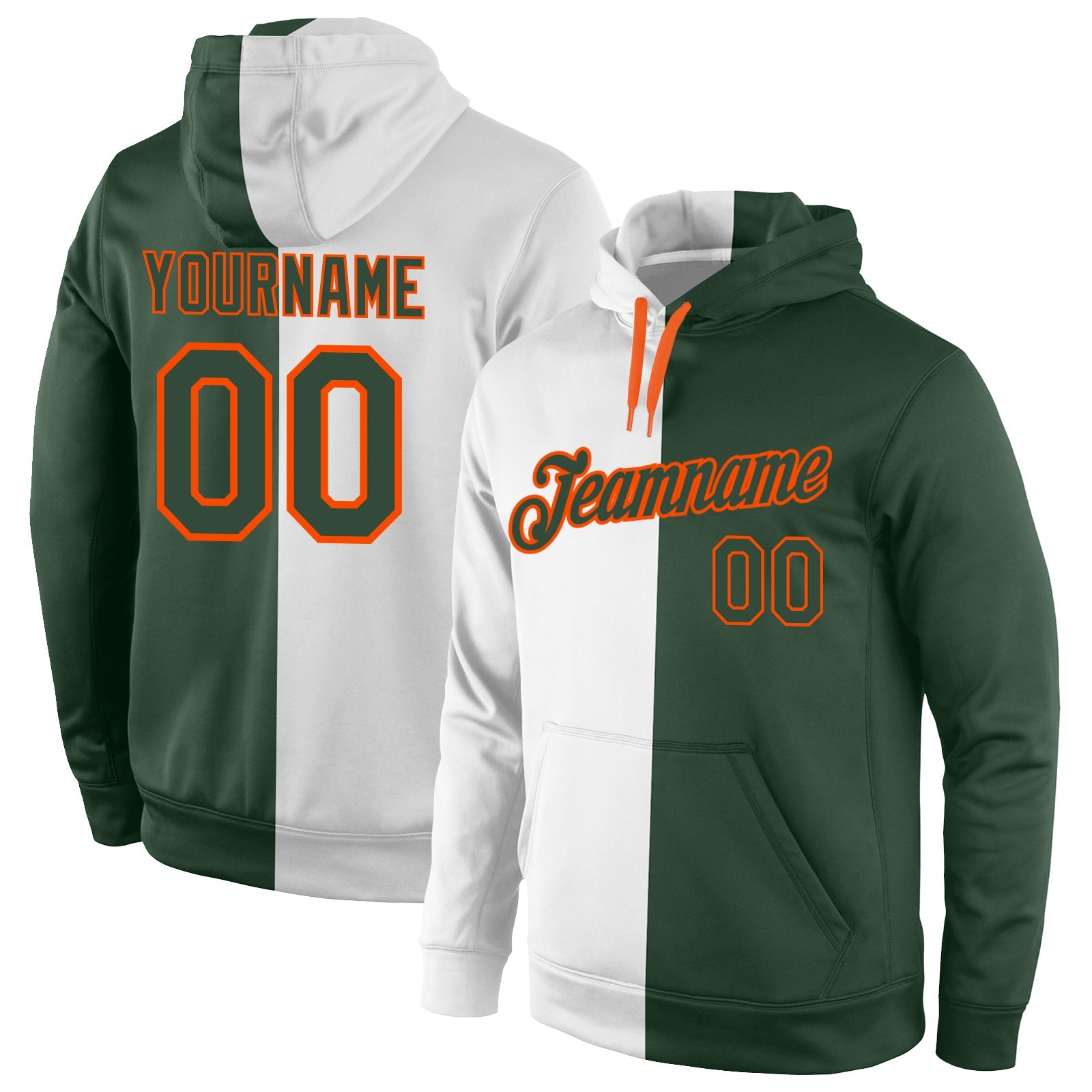Custom Stitched White Green-Orange Split Fashion Sports Pullover Sweatshirt Hoodie - Main View