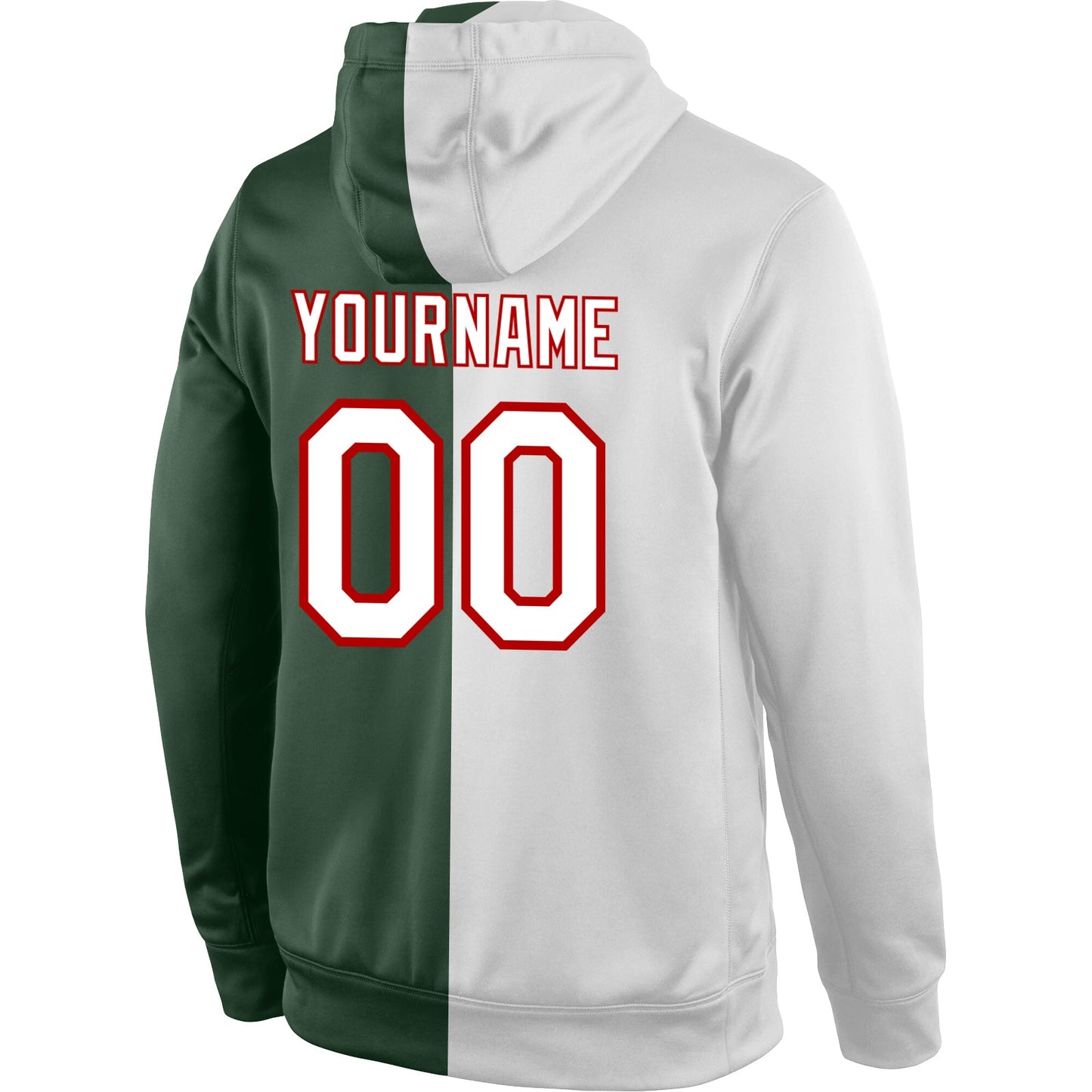 Custom Stitched Green White-Red Split Fashion Sports Pullover Sweatshirt Hoodie view 3