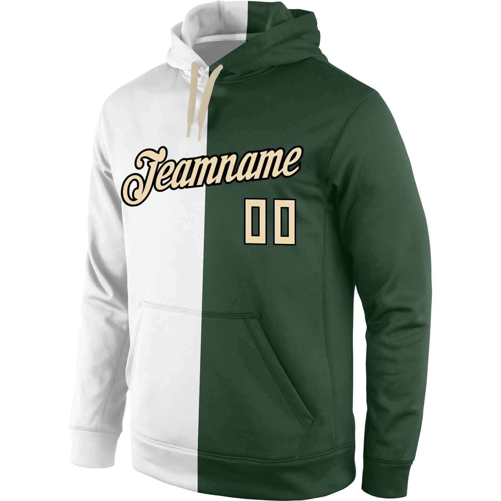 Custom Stitched White Cream-Green Split Fashion Sports Pullover Sweatshirt Hoodie view 2