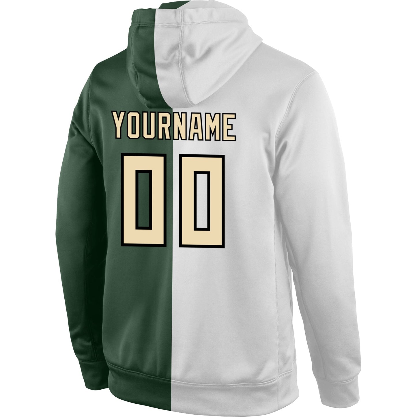 Custom Stitched White Cream-Green Split Fashion Sports Pullover Sweatshirt Hoodie view 3