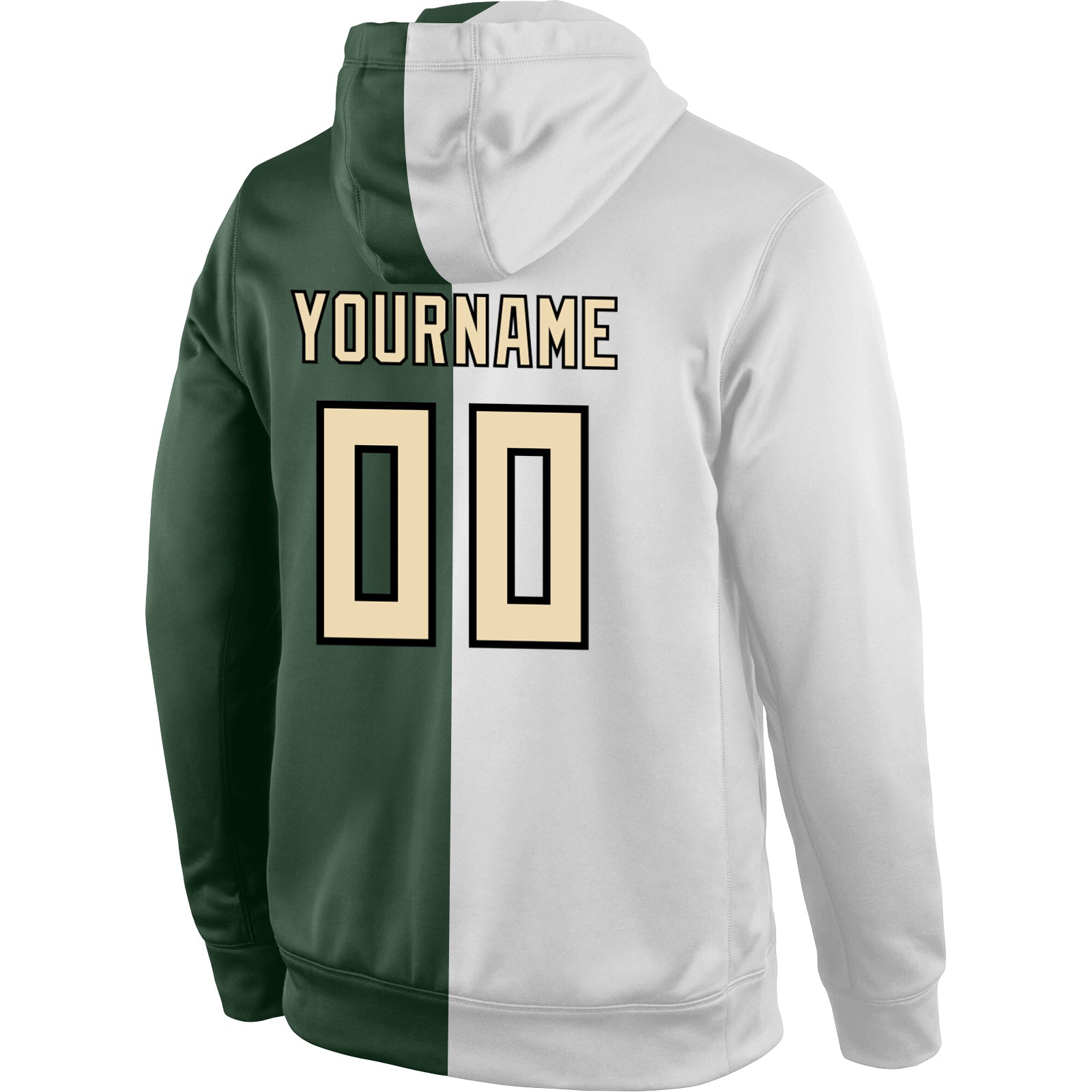 Custom Stitched White Cream-Green Split Fashion Sports Pullover Sweatshirt Hoodie view 3
