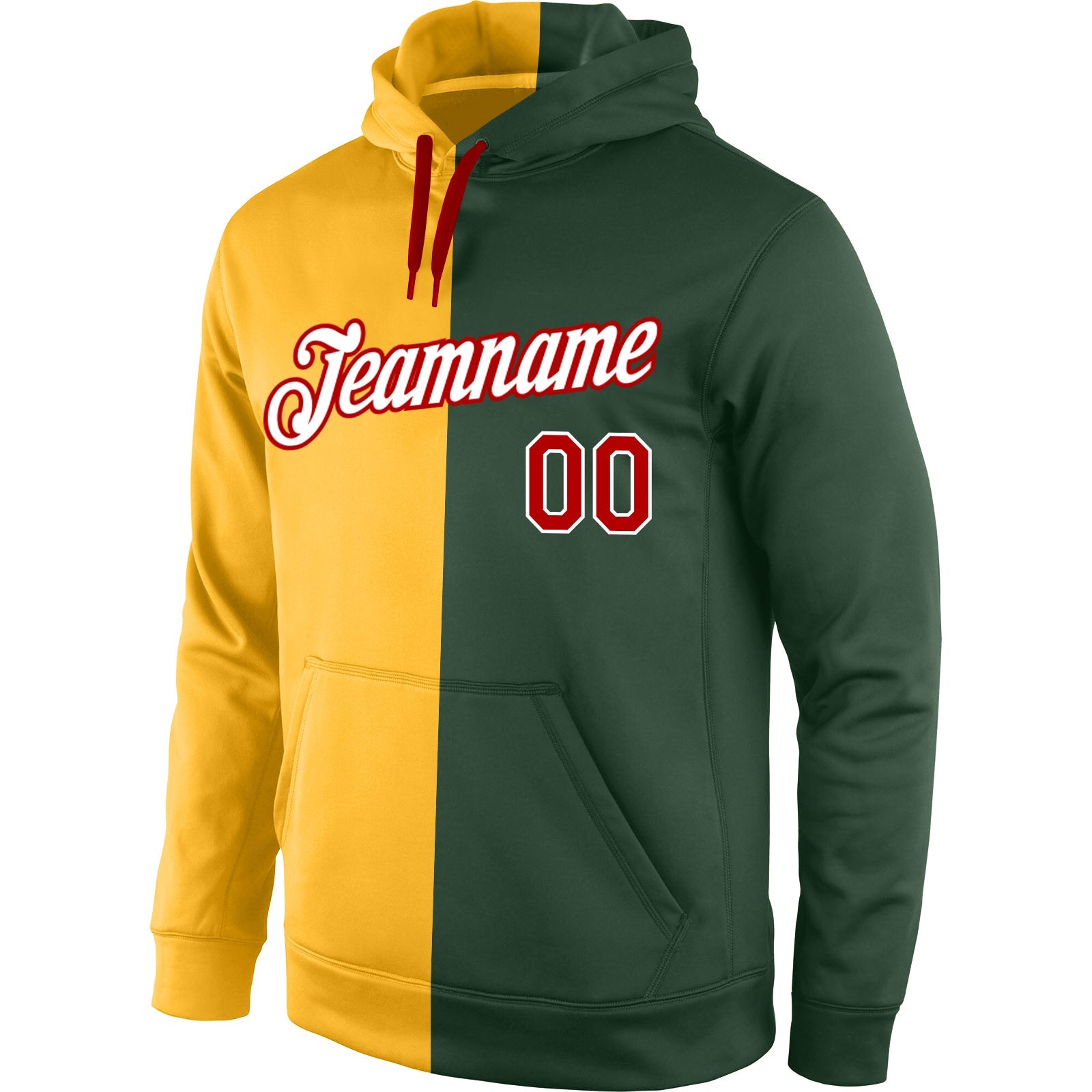 Custom Stitched Gold Red-Green Split Fashion Sports Pullover Sweatshirt Hoodie view 2