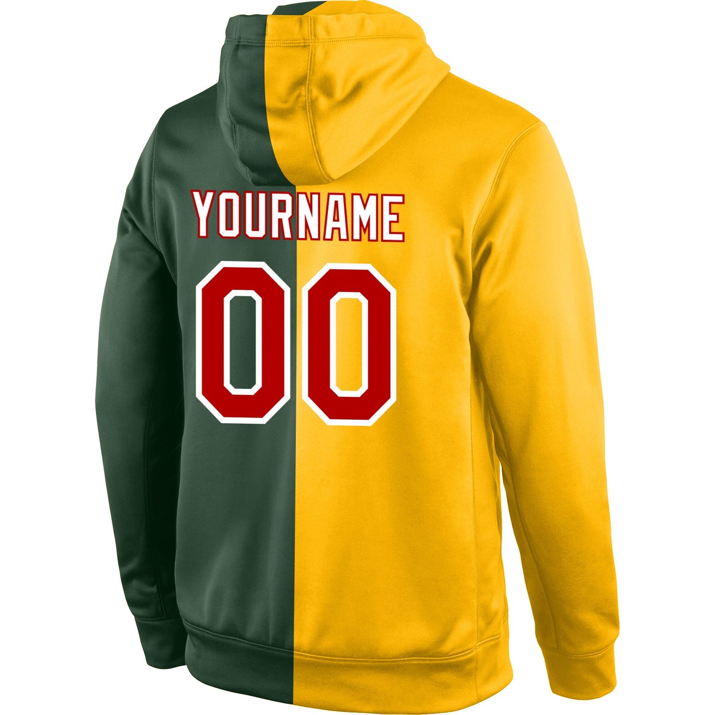 Custom Stitched Gold Red-Green Split Fashion Sports Pullover Sweatshirt Hoodie view 3
