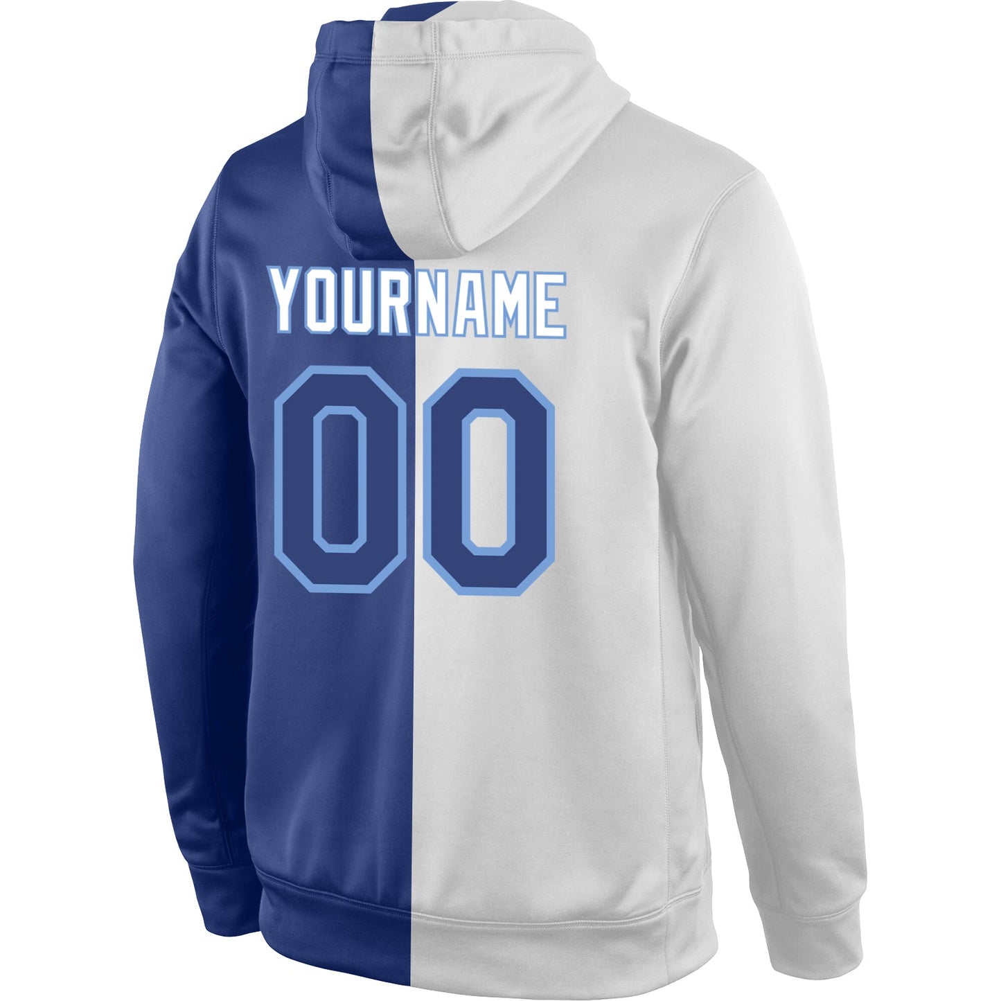 Custom Stitched White Royal-Light Blue Split Fashion Sports Pullover Sweatshirt Hoodie view 3