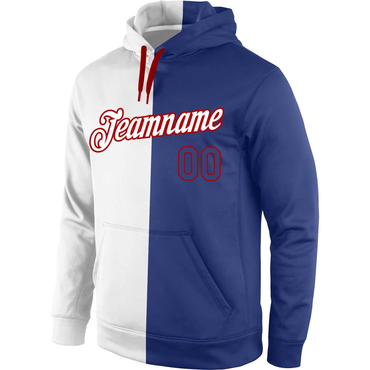 Custom Stitched White Royal-Red Split Fashion Sports Pullover Sweatshirt Hoodie view 2