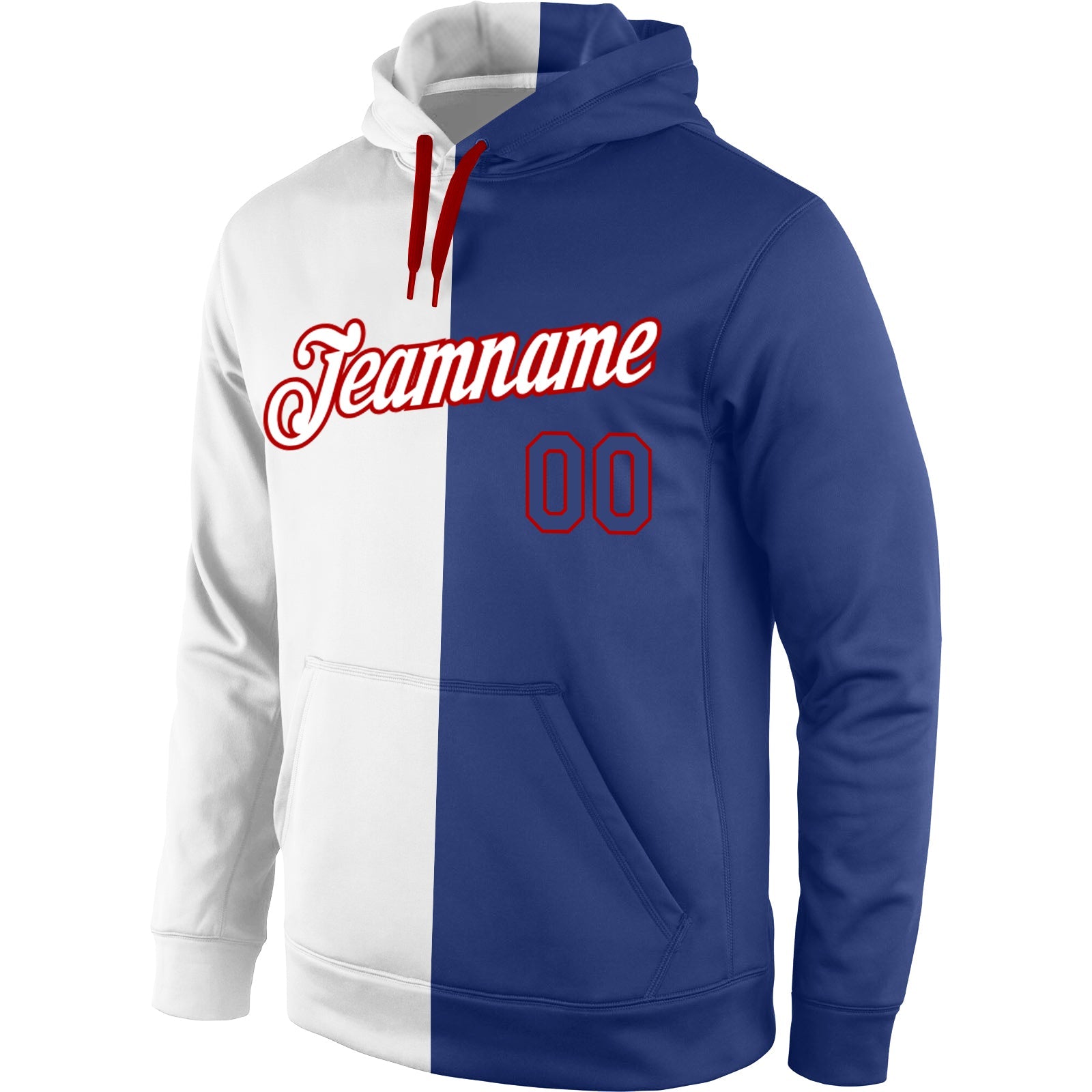 Custom Stitched White Royal-Red Split Fashion Sports Pullover Sweatshirt Hoodie view 2