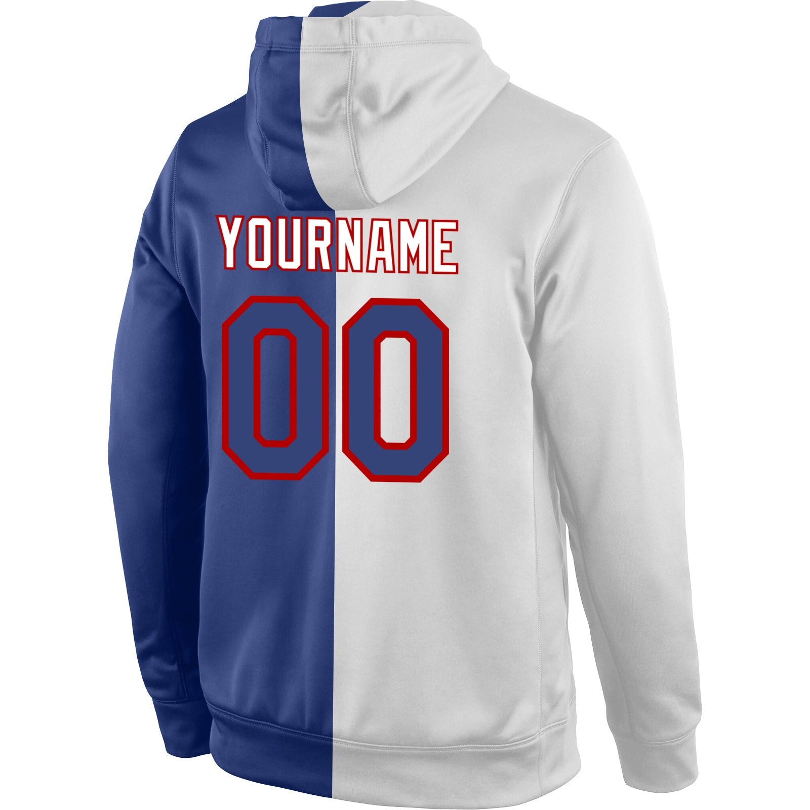 Custom Stitched White Royal-Red Split Fashion Sports Pullover Sweatshirt Hoodie view 3
