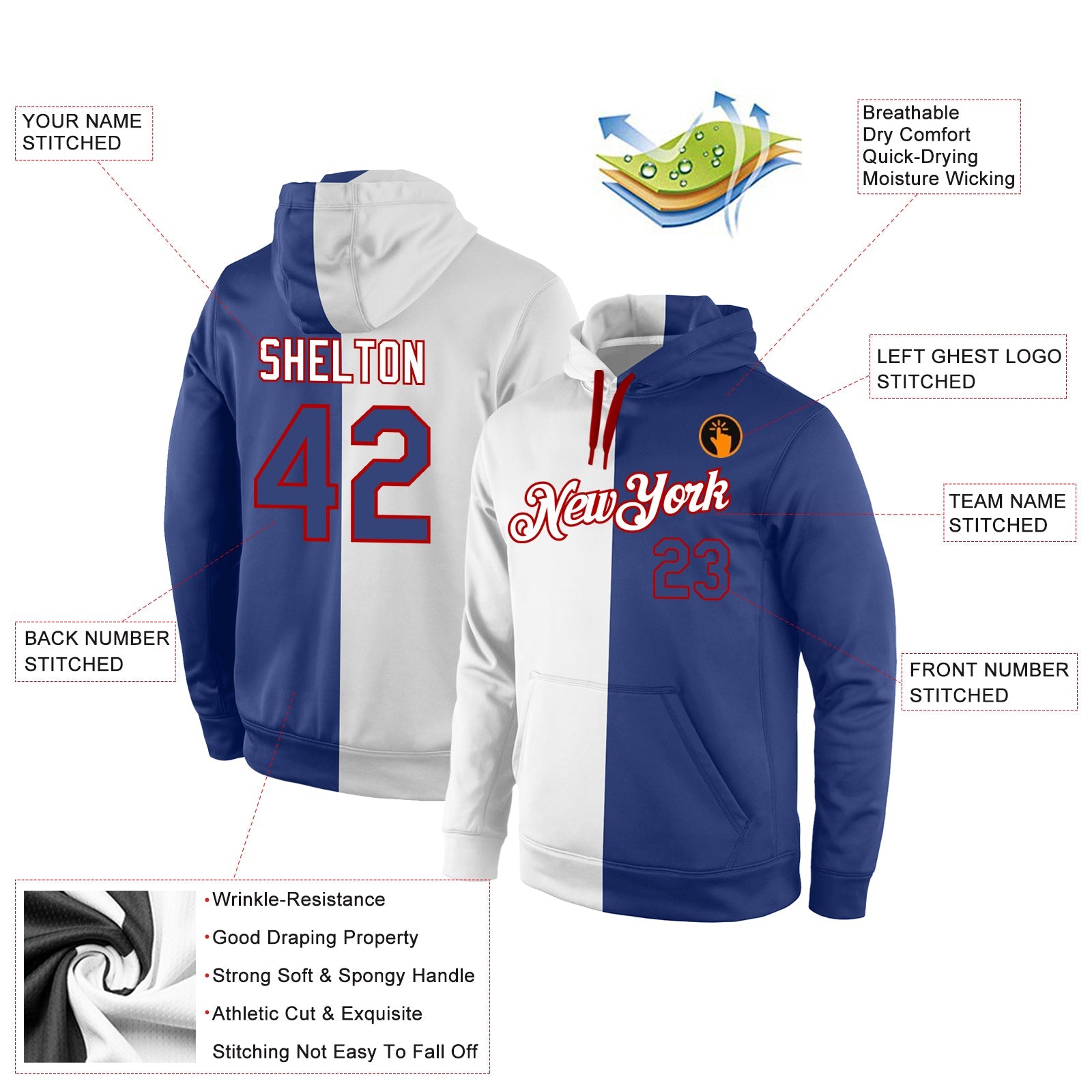 Custom Stitched White Royal-Red Split Fashion Sports Pullover Sweatshirt Hoodie view 4