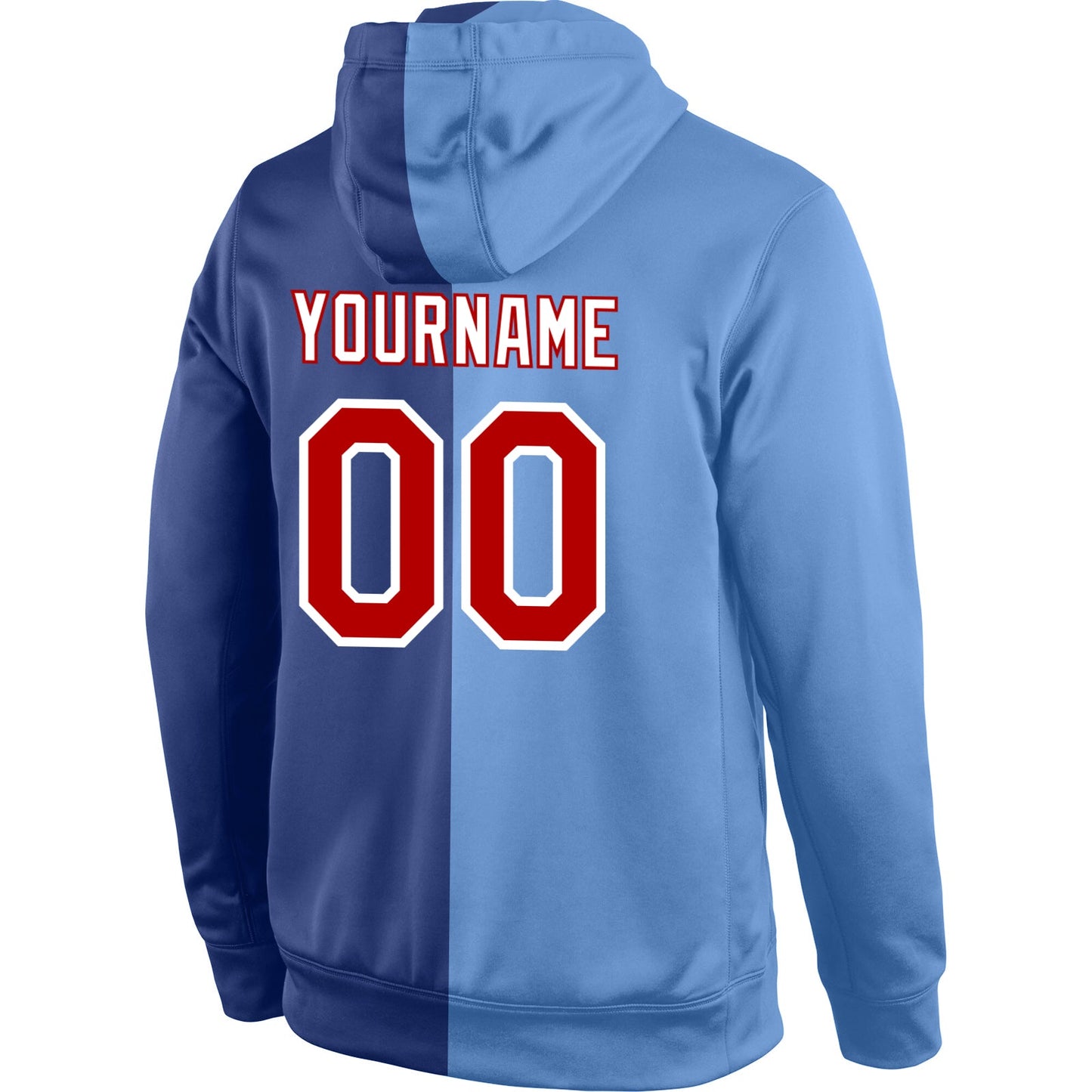 Custom Stitched Light Blue Red-Royal Split Fashion Sports Pullover Sweatshirt Hoodie view 3