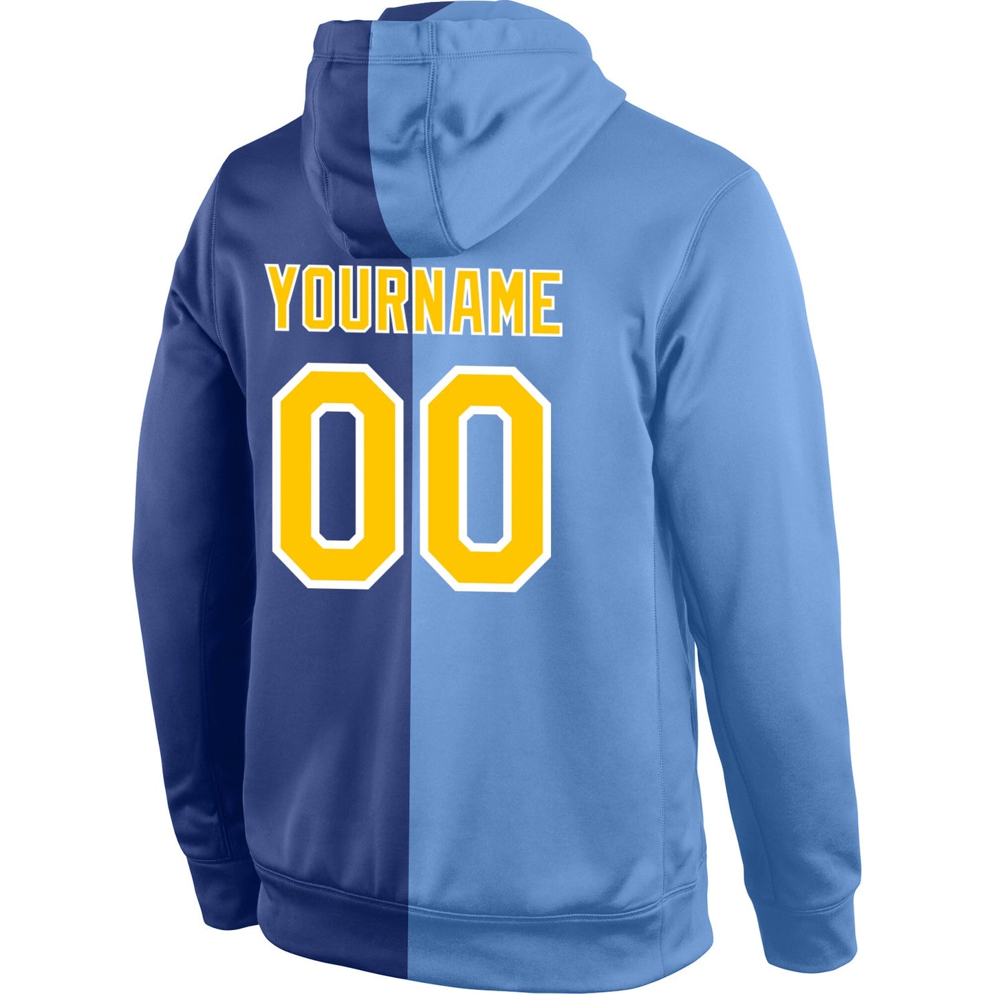 Custom Stitched Light Blue Gold-Royal Split Fashion Sports Pullover Sweatshirt Hoodie view 3