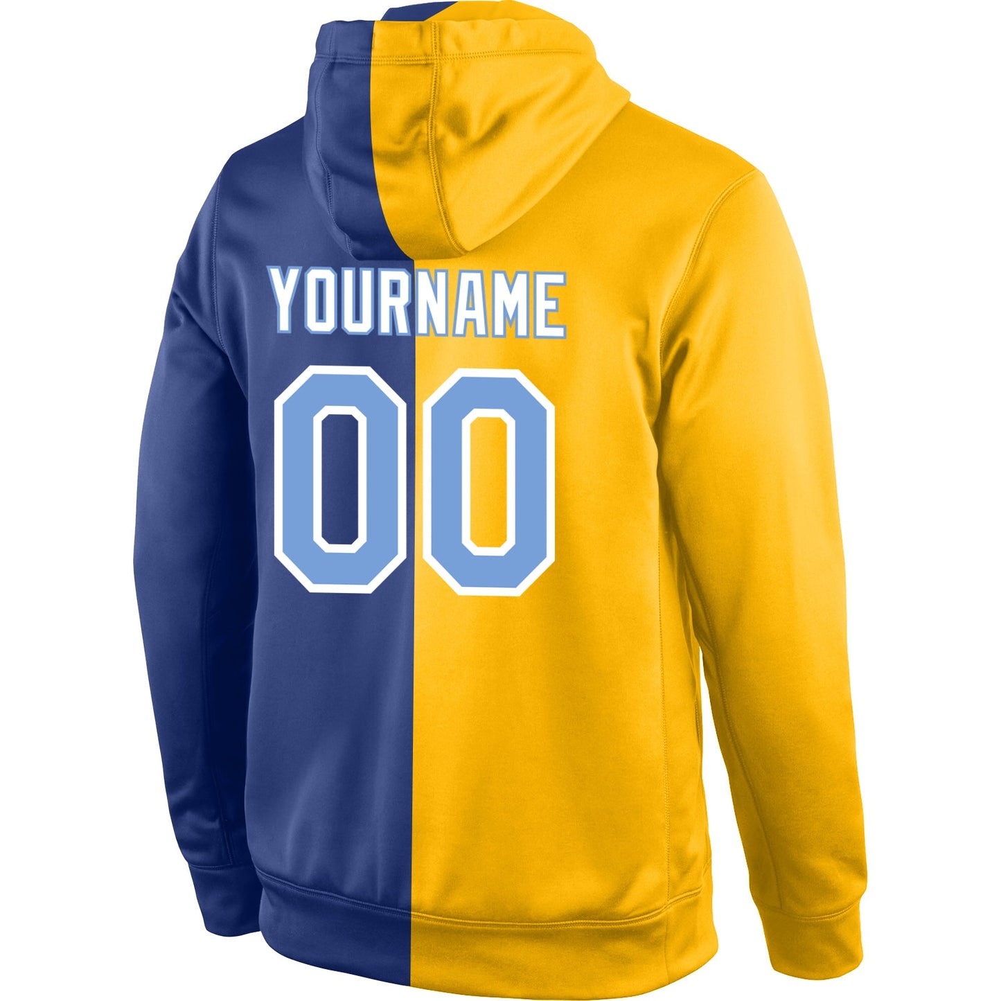 Custom Stitched Gold Light Blue-Royal Split Fashion Sports Pullover Sweatshirt Hoodie view 3