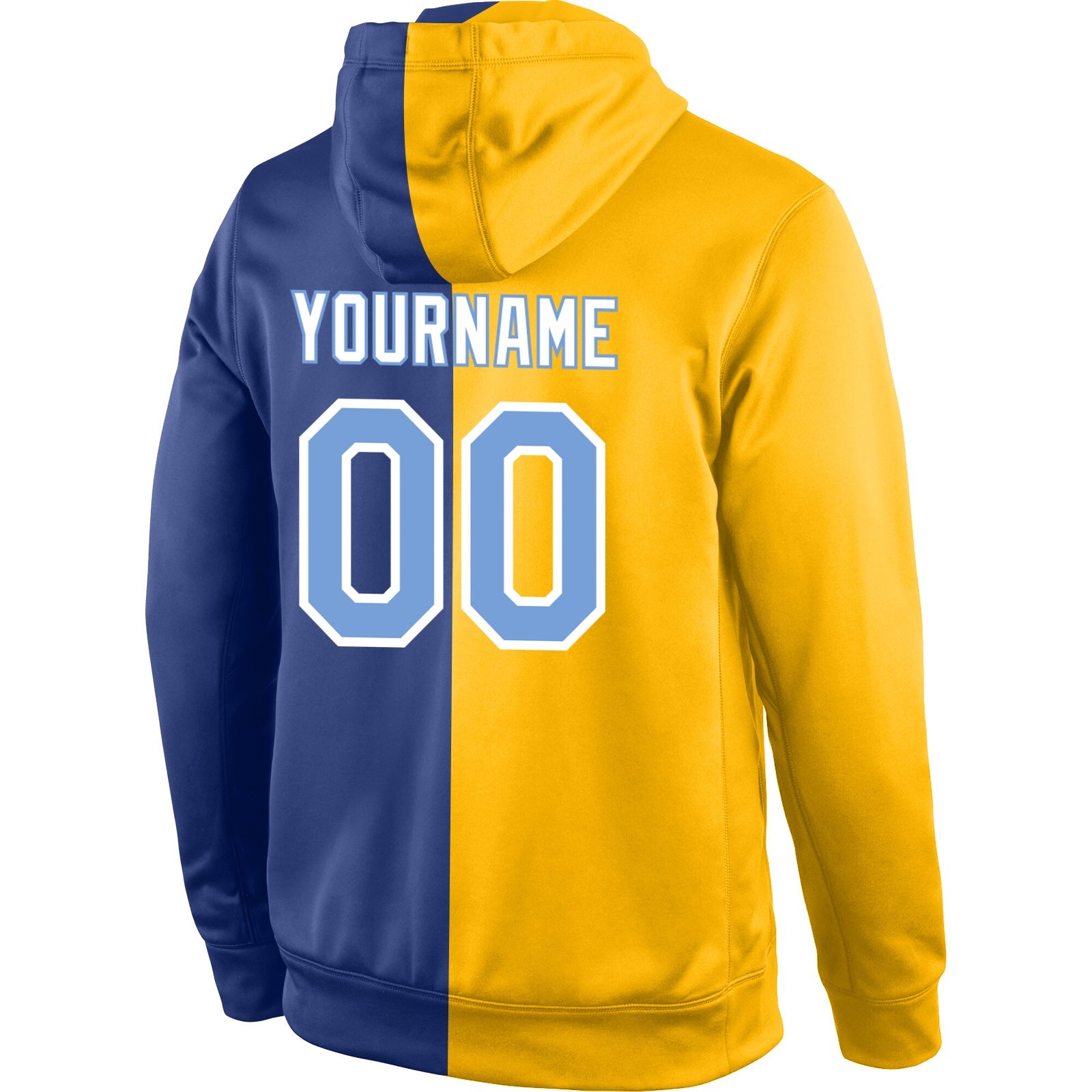 Custom Stitched Gold Light Blue-Royal Split Fashion Sports Pullover Sweatshirt Hoodie view 3