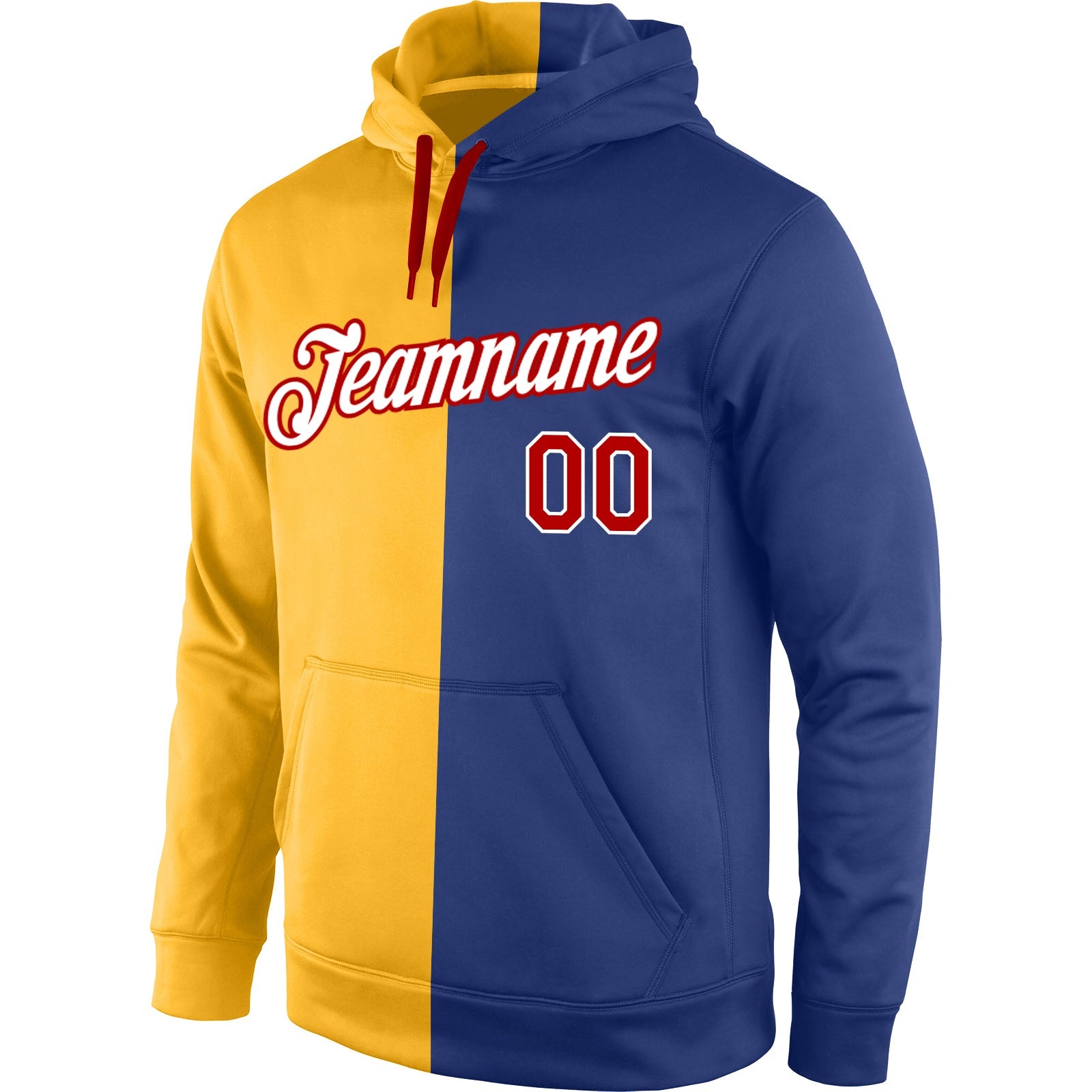Custom Stitched Gold Red-Royal Split Fashion Sports Pullover Sweatshirt Hoodie view 2