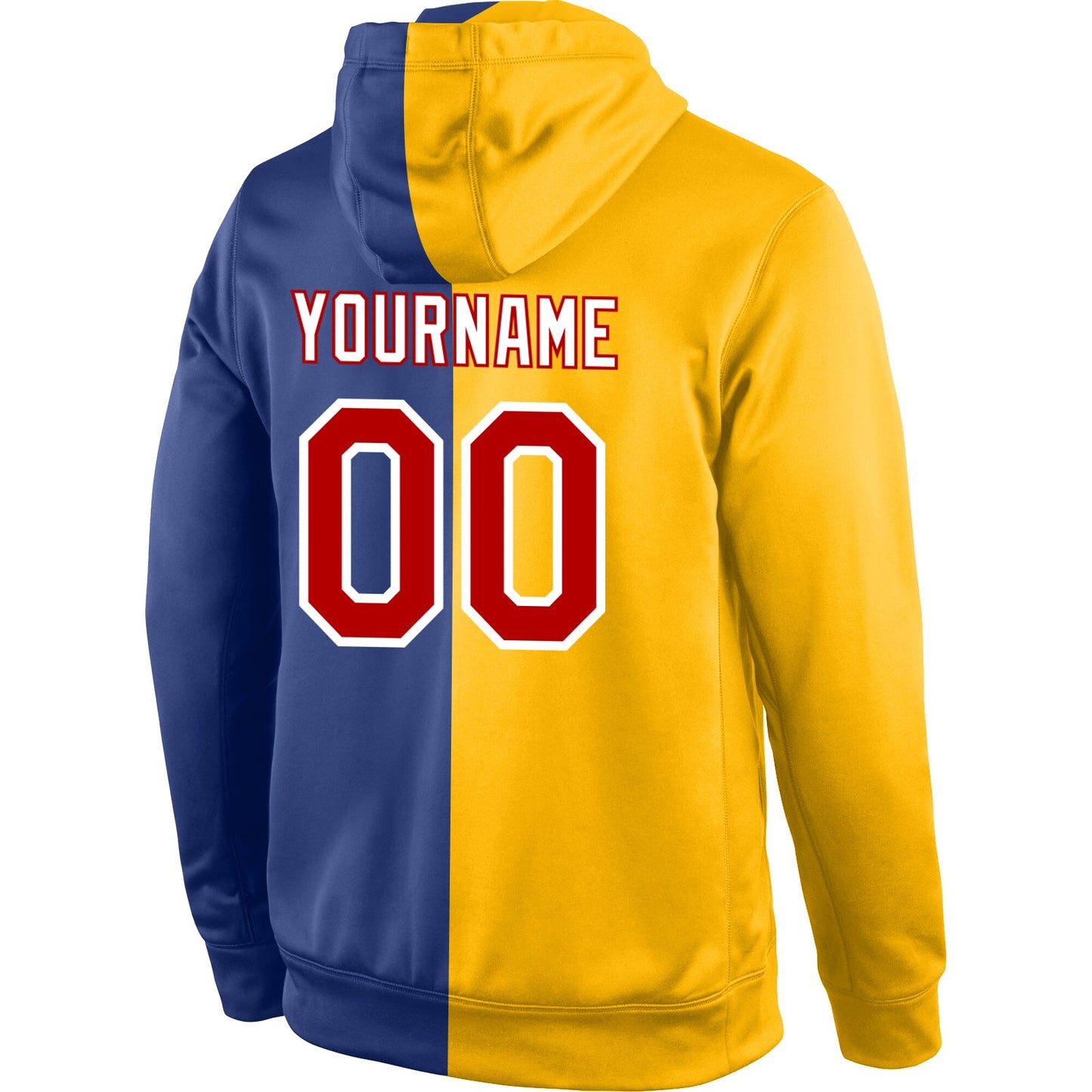 Custom Stitched Gold Red-Royal Split Fashion Sports Pullover Sweatshirt Hoodie view 3