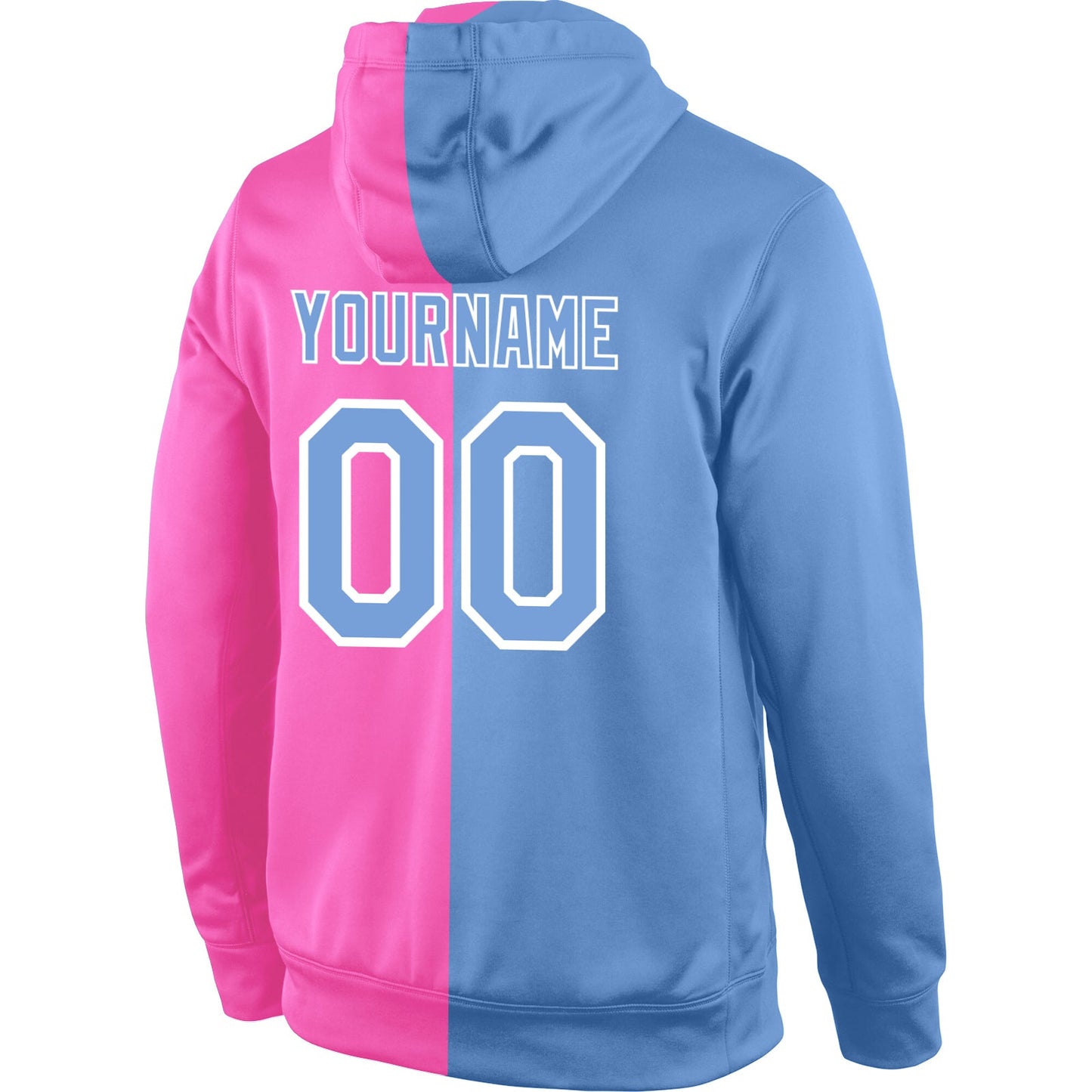 Custom Stitched Pink Light Blue-White Split Fashion Sports Pullover Sweatshirt Hoodie view 3