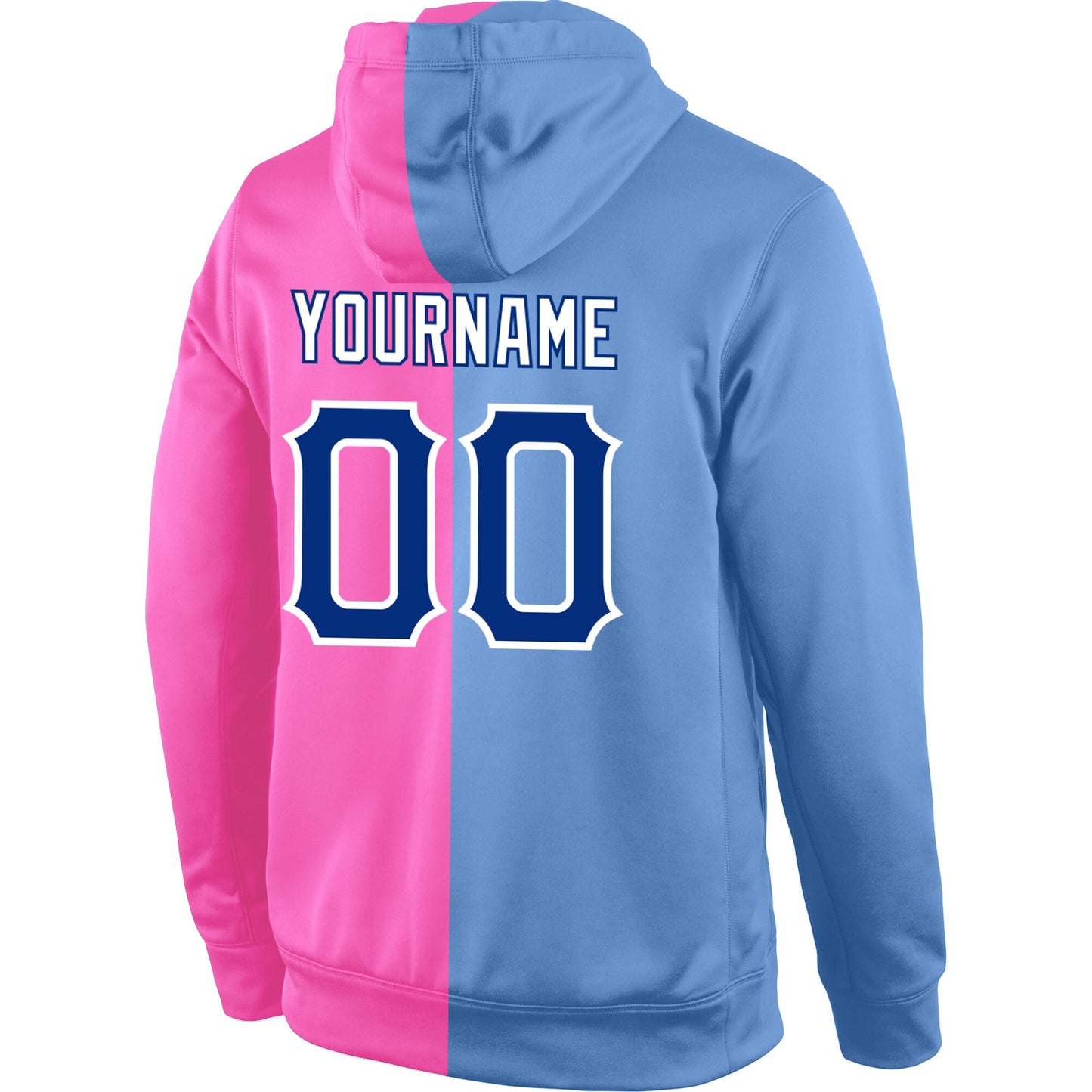 Custom Stitched Light Blue Royal-Pink Split Fashion Sports Pullover Sweatshirt Hoodie view 3