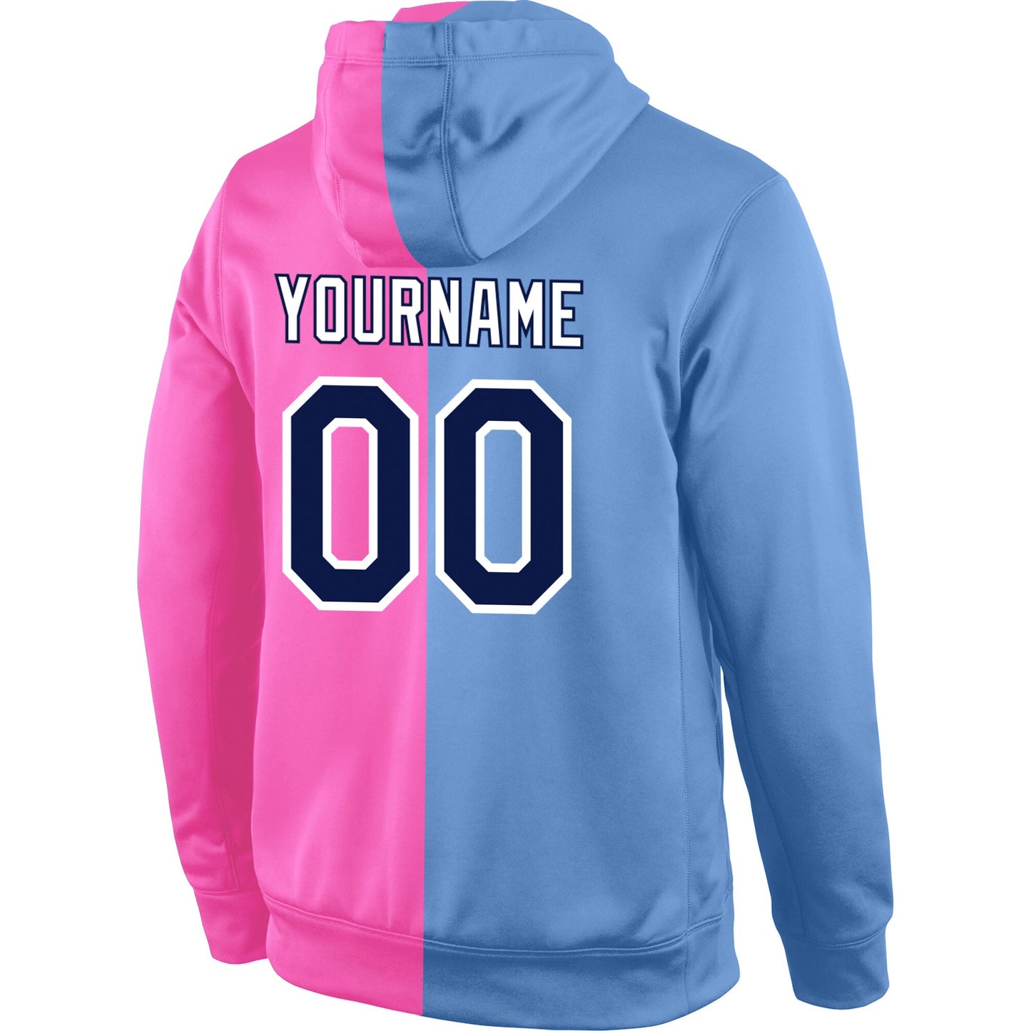 Custom Stitched Light Blue Navy-Pink Split Fashion Sports Pullover Sweatshirt Hoodie view 3