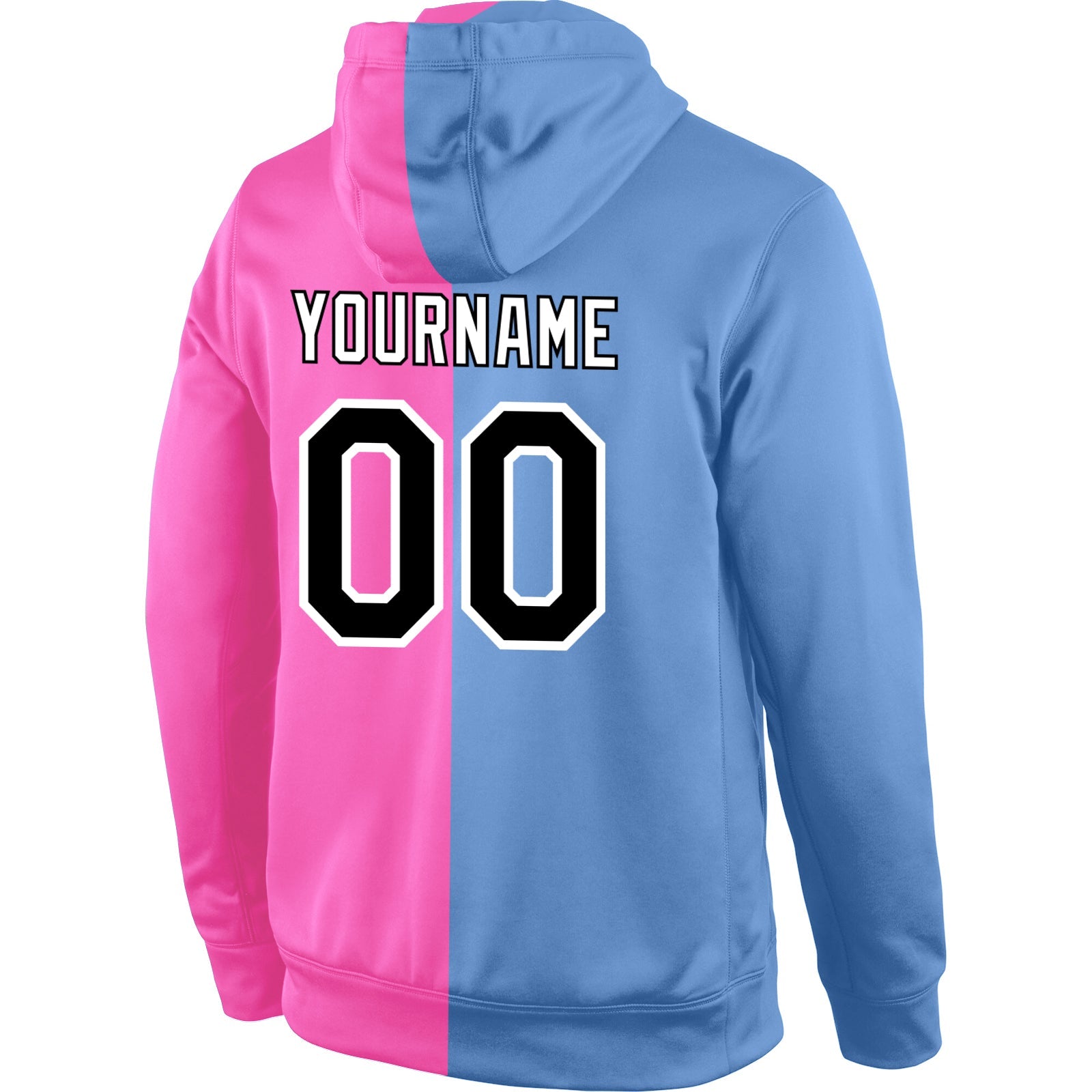 Custom Stitched Light Blue Black-Pink Split Fashion Sports Pullover Sweatshirt Hoodie view 3