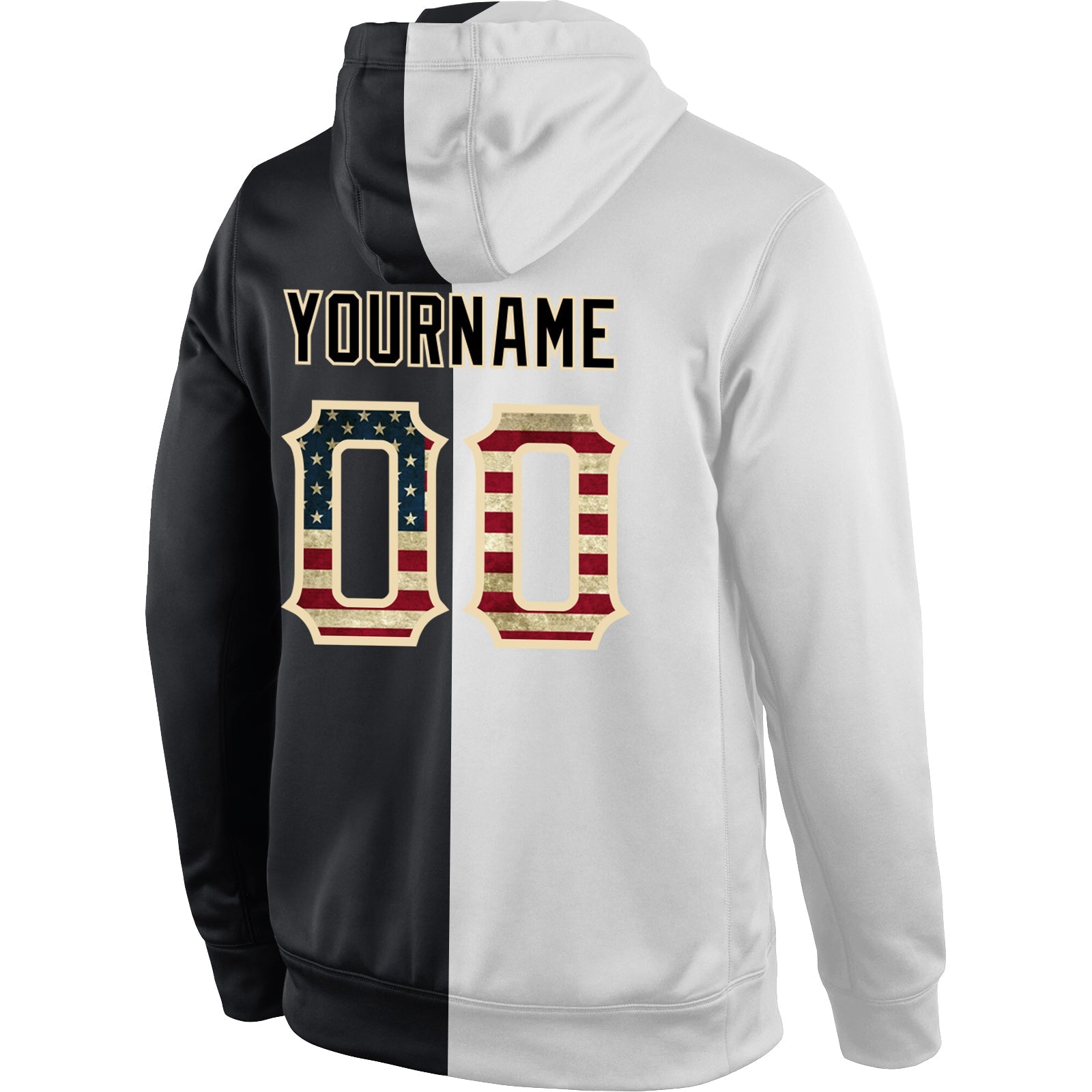 Custom Stitched White Vintage USA Flag-Black Split Fashion Sports Pullover Sweatshirt Hoodie view 3