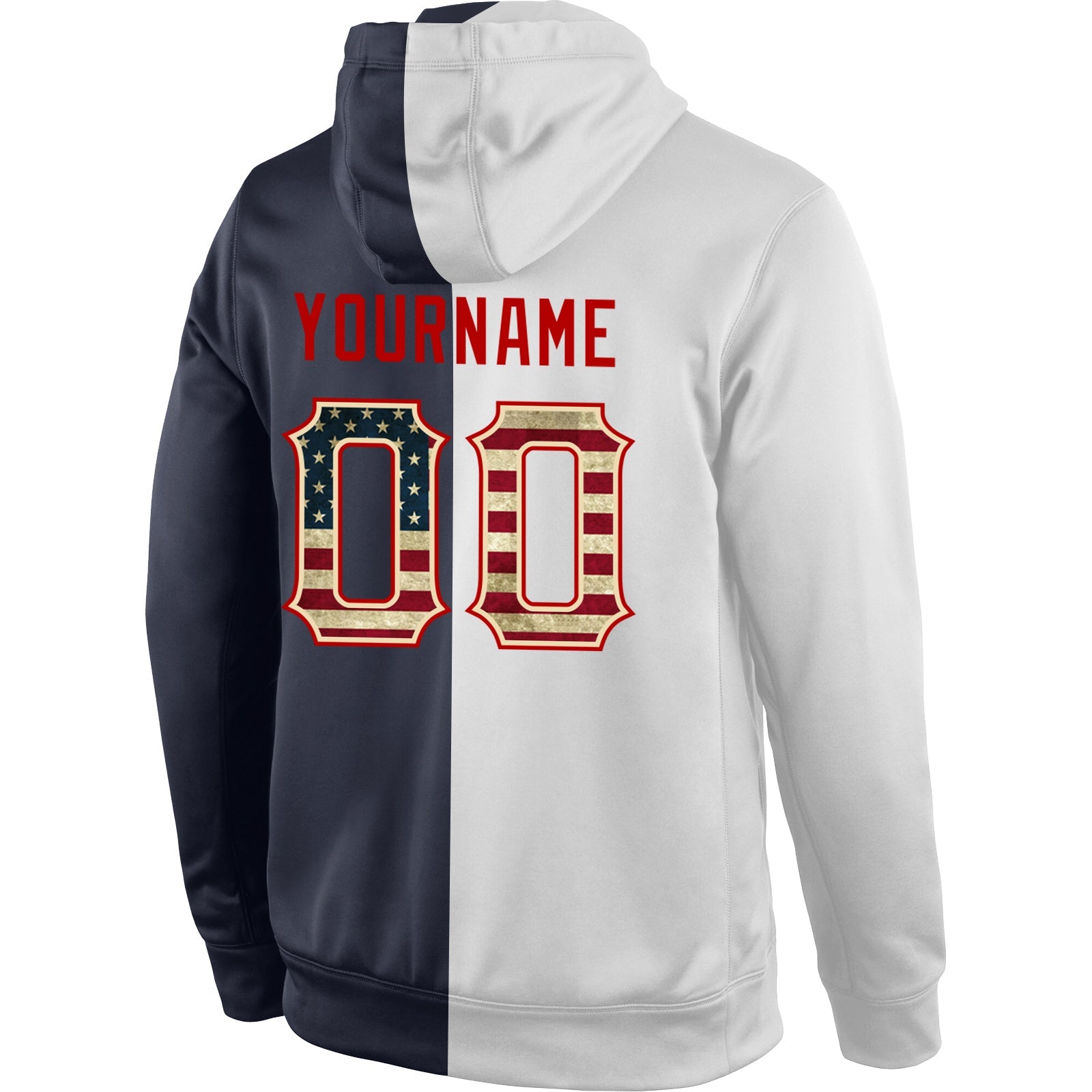 Custom Stitched White Vintage USA Flag-Navy Split Fashion Sports Pullover Sweatshirt Hoodie view 3