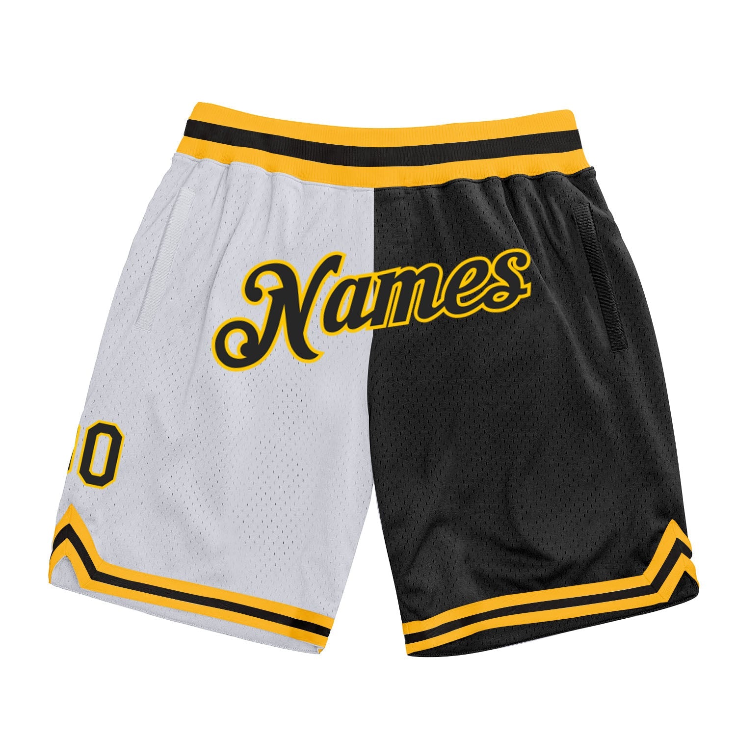 Custom White Black-Gold Authentic Throwback Split Fashion Basketball Shorts - Main View