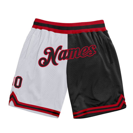 Custom White Black-Red Authentic Throwback Split Fashion Basketball Shorts - Main View