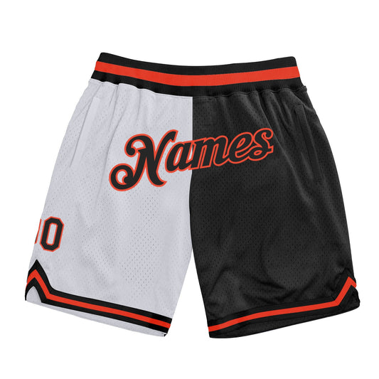 Custom White Black-Orange Authentic Throwback Split Fashion Basketball Shorts - Main View