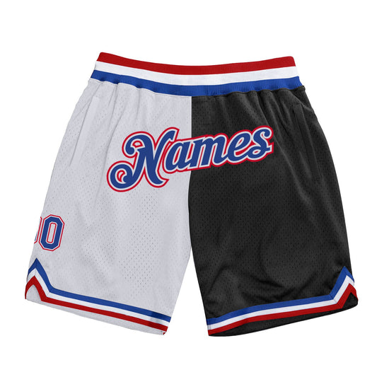 Custom White Royal-Red Authentic Throwback Split Fashion Basketball Shorts - Main View
