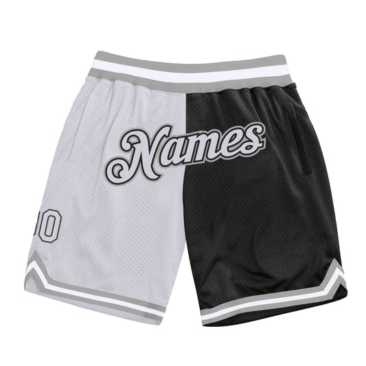 Custom Black White-Gray Authentic Throwback Split Fashion Basketball Shorts - Main View