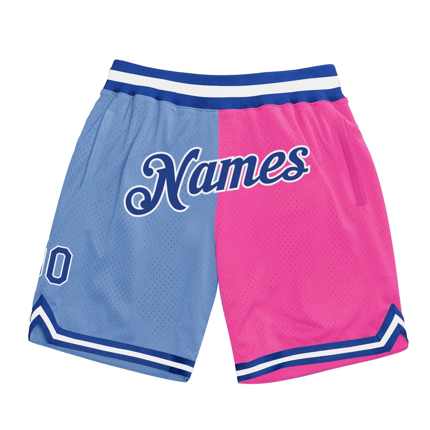 Custom Light Blue Royal-Pink Authentic Throwback Split Fashion Basketball Shorts - Main View