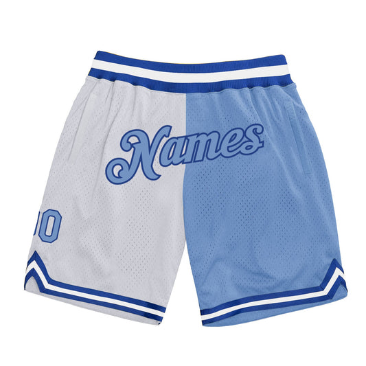 Custom White Light Blue-Royal Authentic Throwback Split Fashion Basketball Shorts - Main View