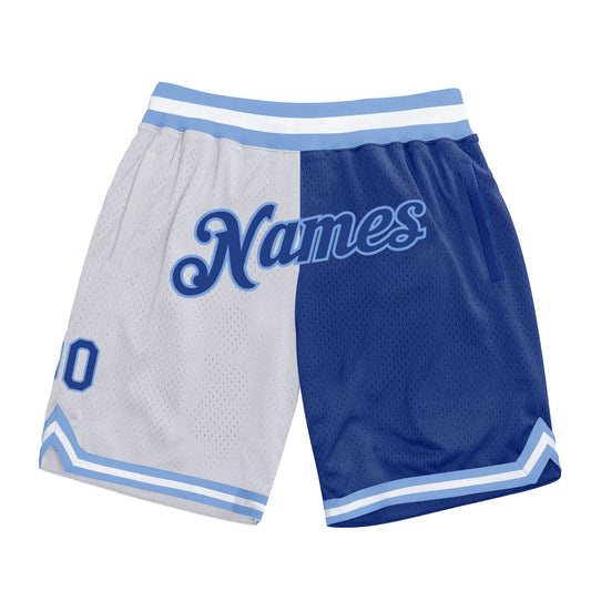 Custom White Royal-Light Blue Authentic Throwback Split Fashion Basketball Shorts - Main View