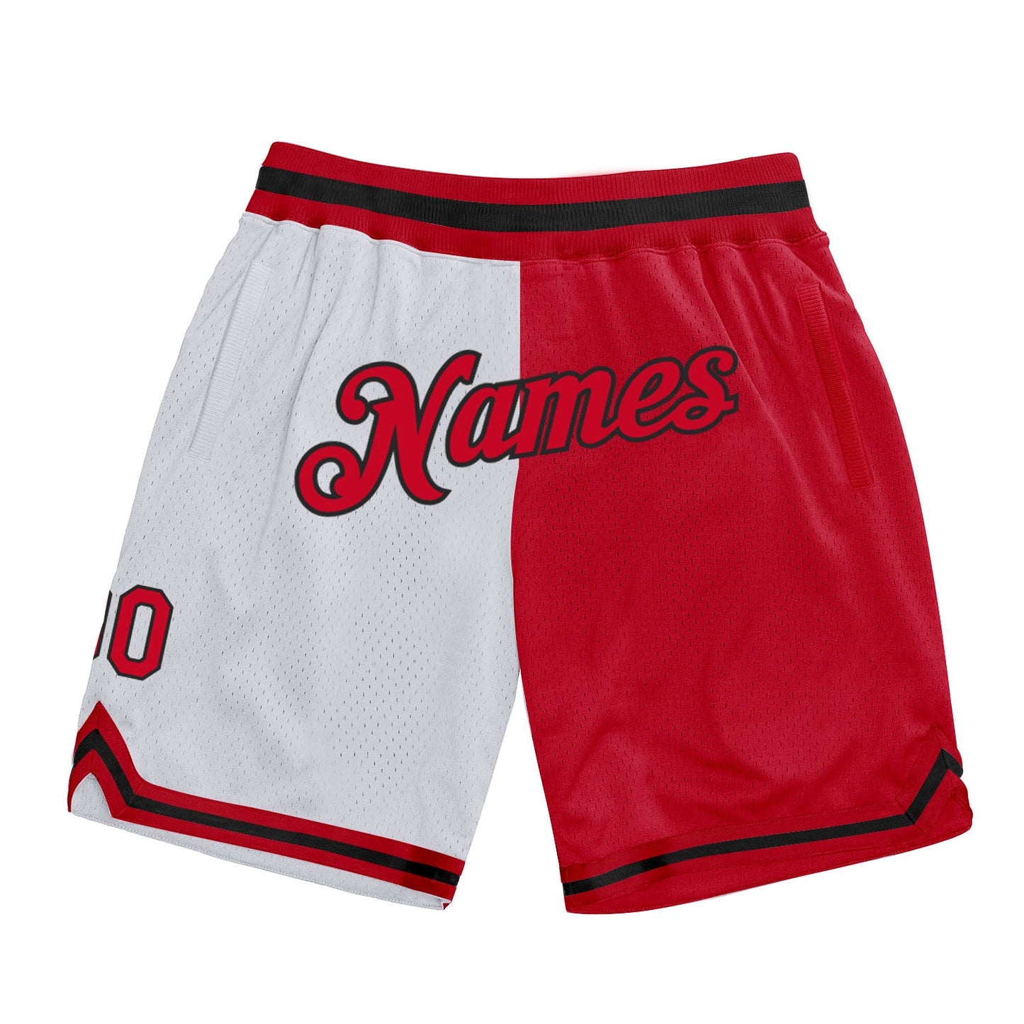 Custom White Red-Black Authentic Throwback Split Fashion Basketball Shorts - Main View