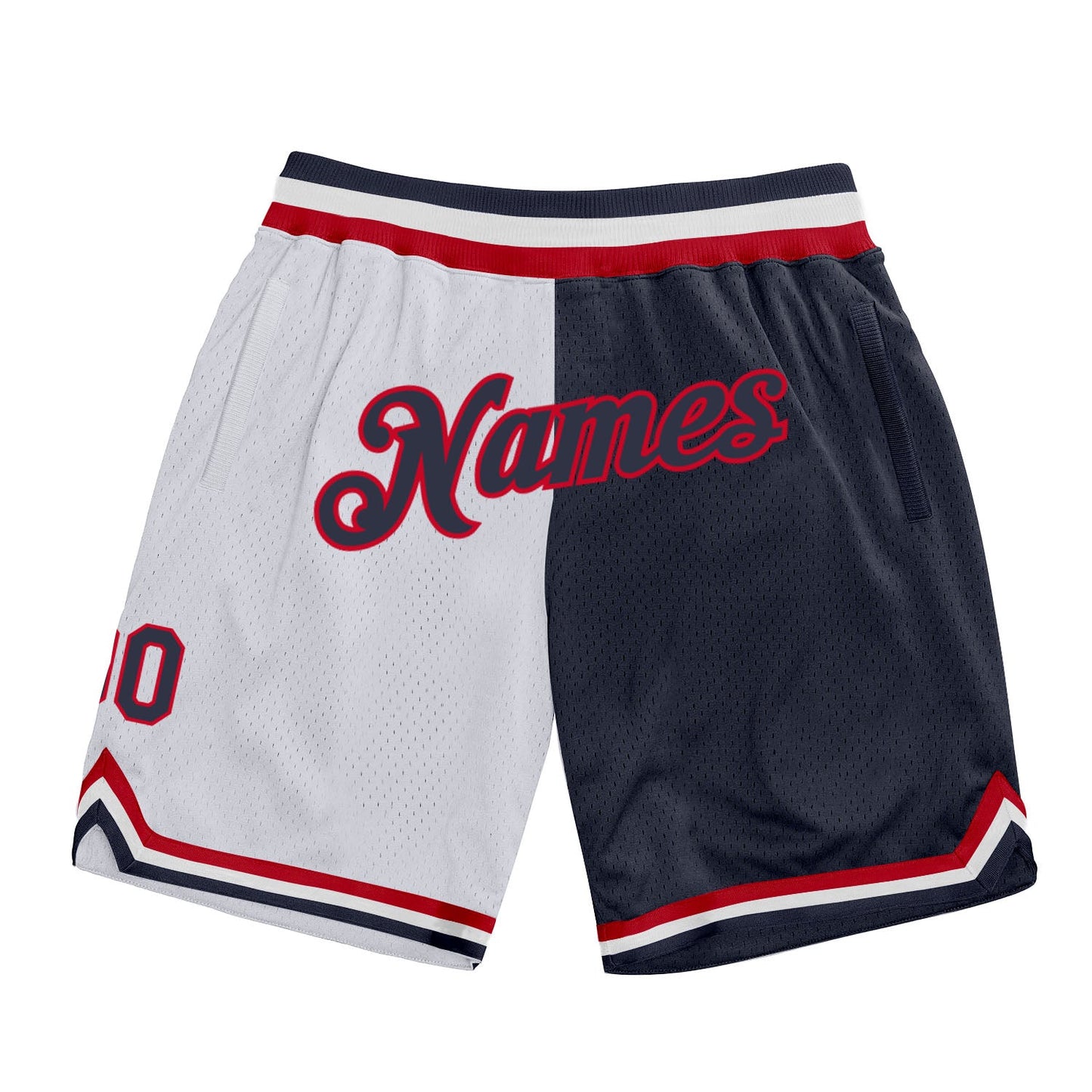 Custom White Navy-Red Authentic Throwback Split Fashion Basketball Shorts - Main View