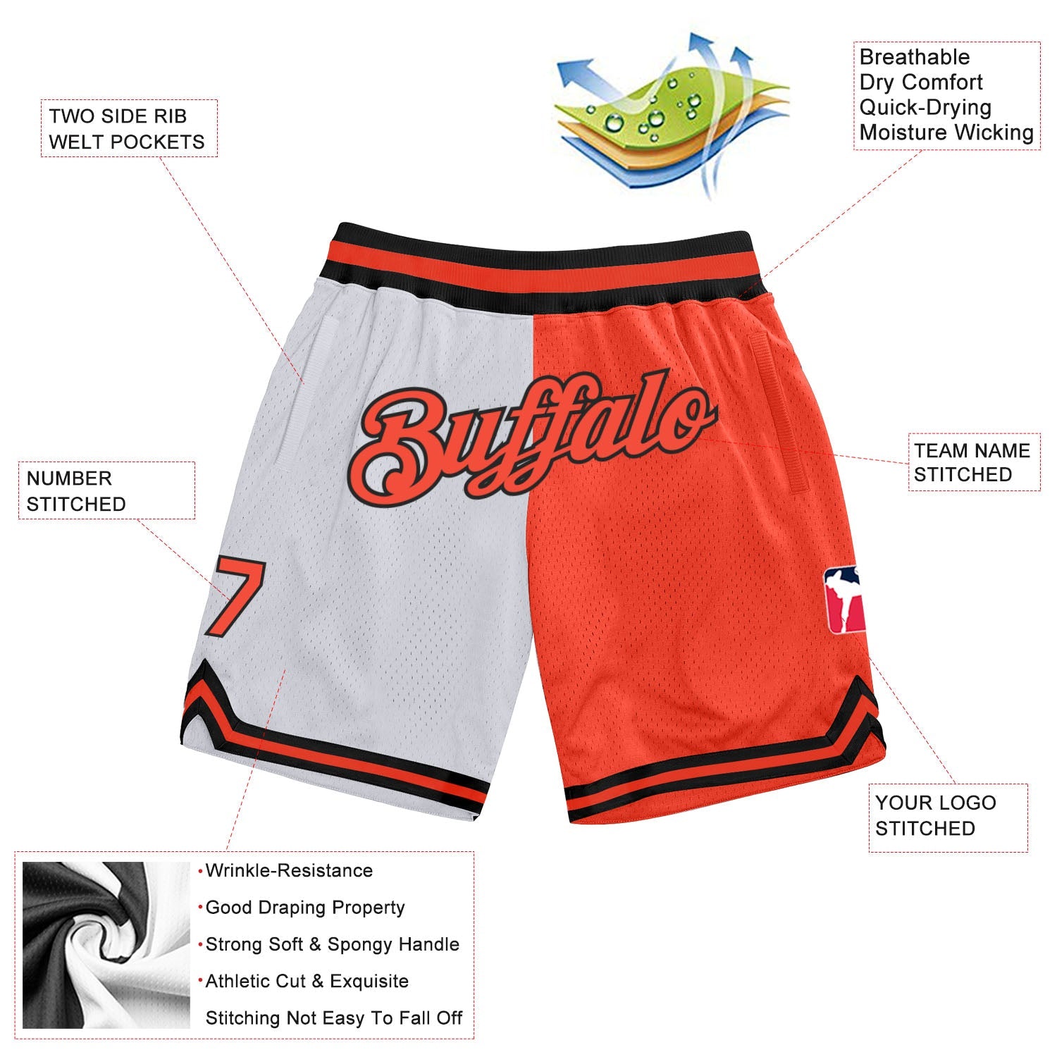 Custom White Orange-Black Authentic Throwback Split Fashion Basketball Shorts view 2