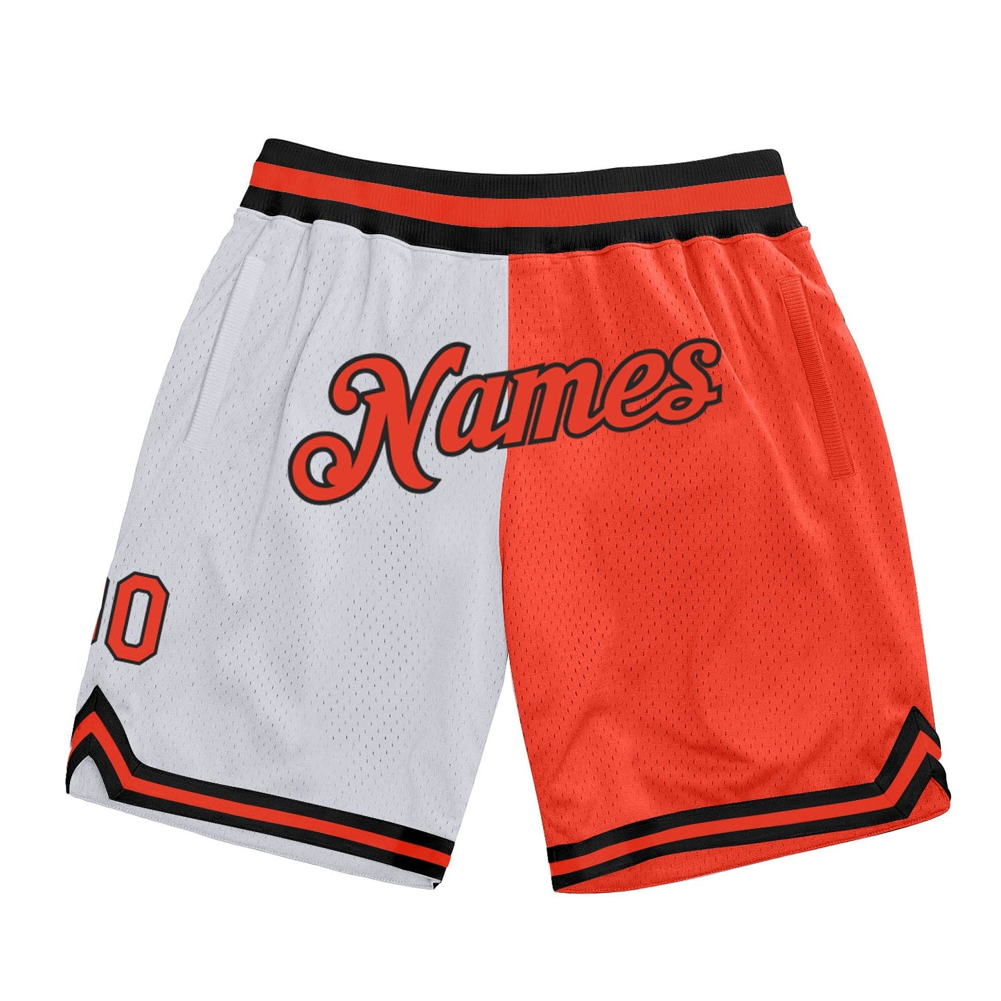 Custom White Orange-Black Authentic Throwback Split Fashion Basketball Shorts - Main View