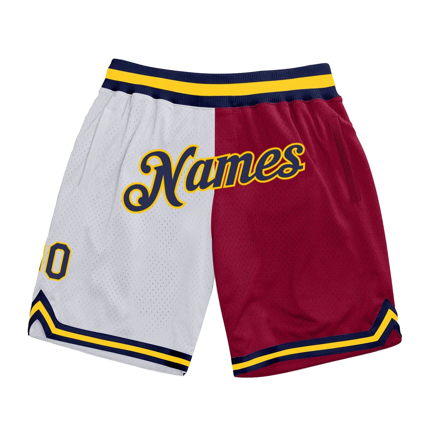 Custom White Navy-Maroon Authentic Throwback Split Fashion Basketball Shorts - Main View