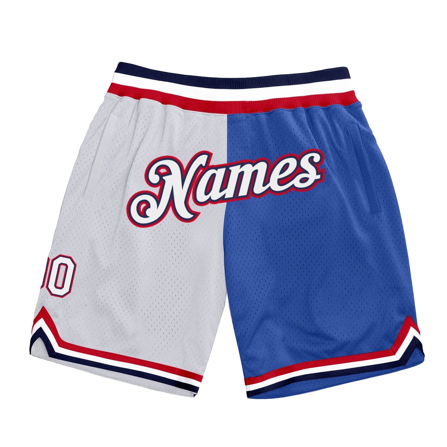 Custom Blue White-Red Authentic Throwback Split Fashion Basketball Shorts - Main View