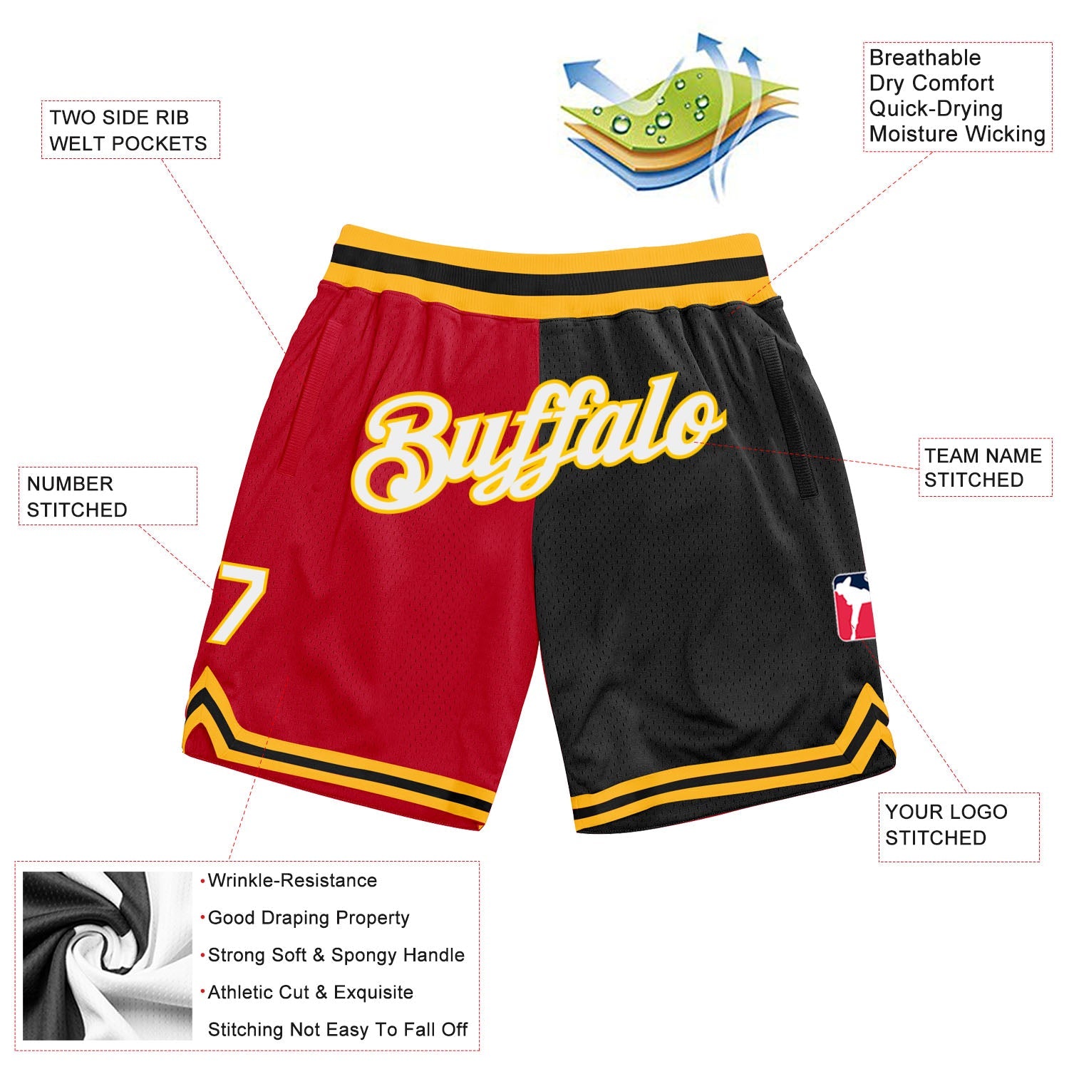 Custom Red White-Black Authentic Throwback Split Fashion Basketball Shorts view 2