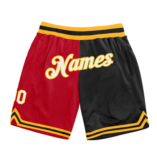 Custom Red White-Black Authentic Throwback Split Fashion Basketball Shorts - Main View