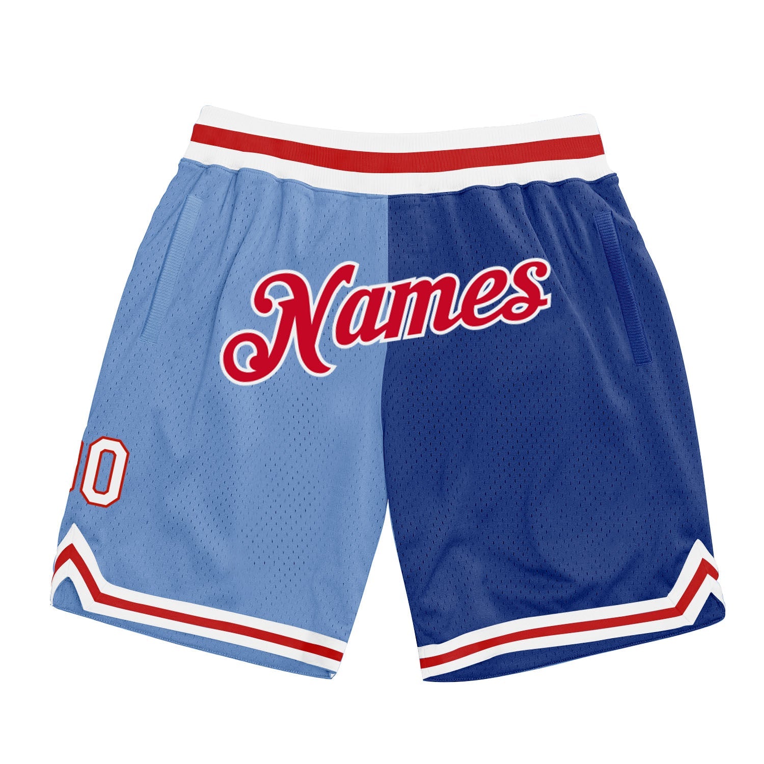 Custom Light Blue Red-Royal Authentic Throwback Split Fashion Basketball Shorts - Main View