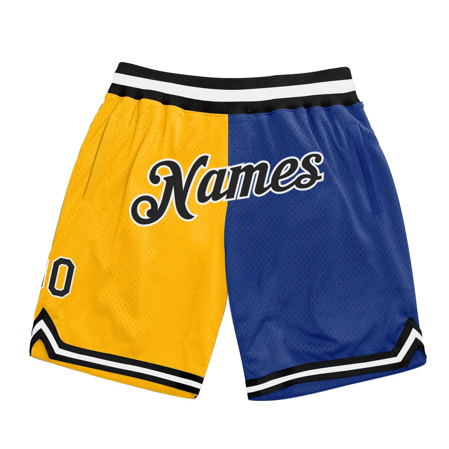 Custom Gold Royal-Black Authentic Throwback Split Fashion Basketball Shorts - Main View