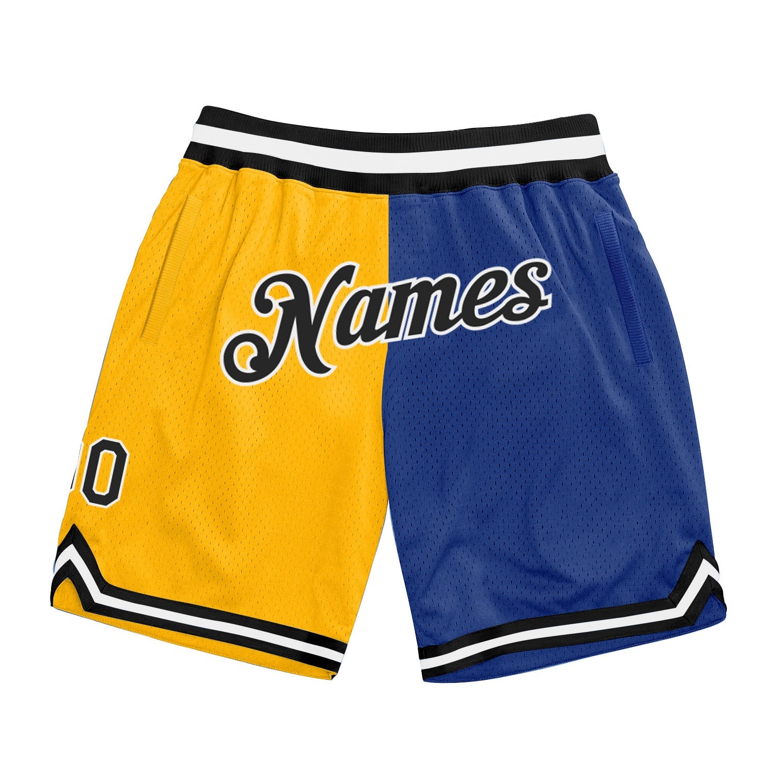 Custom Gold Royal-Black Authentic Throwback Split Fashion Basketball Shorts - Main View