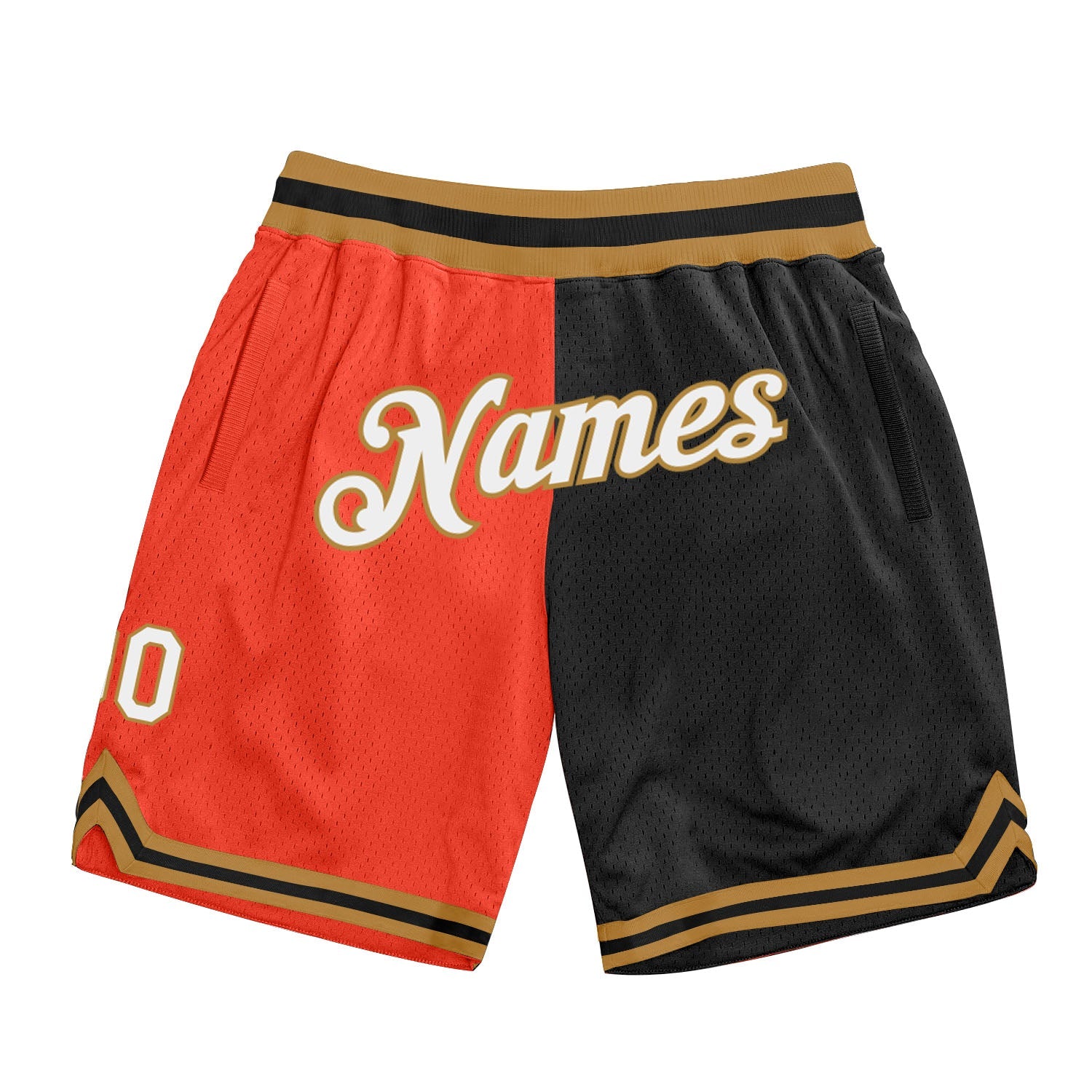 Custom Orange White-Black Authentic Throwback Split Fashion Basketball Shorts - Main View