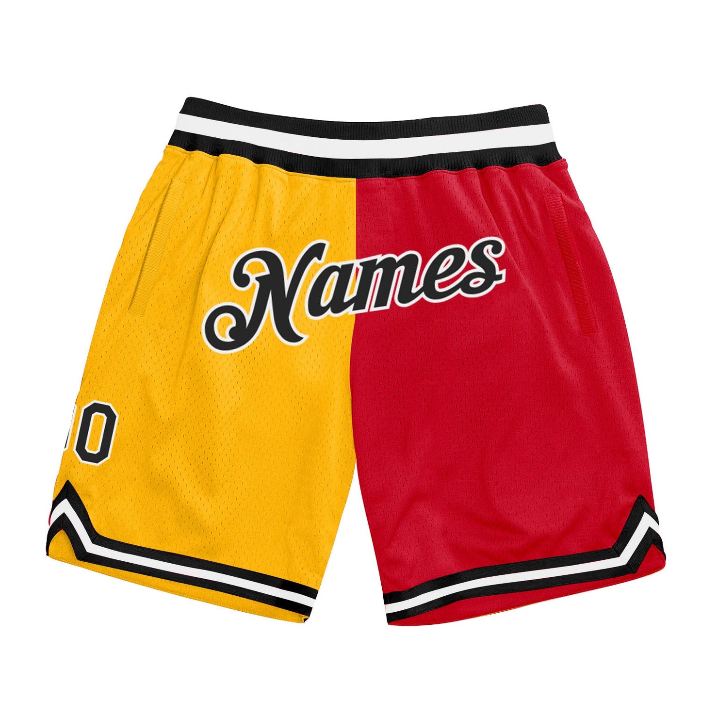 Custom Gold Black-Red Authentic Throwback Split Fashion Basketball Shorts - Main View