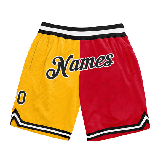 Custom Gold Black-Red Authentic Throwback Split Fashion Basketball Shorts - Main View