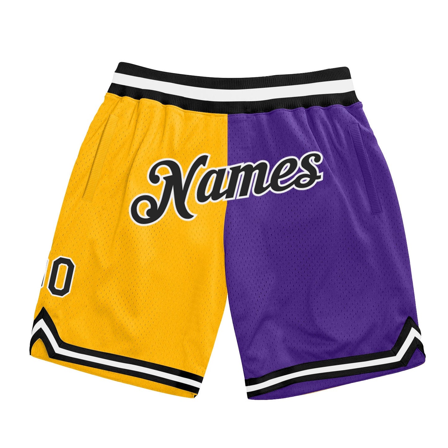 Custom Gold Black-Purple Authentic Throwback Split Fashion Basketball Shorts - Main View