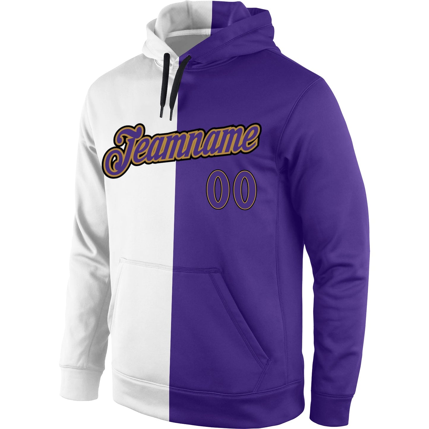 Custom Stitched White Purple-Old Gold Split Fashion Sports Pullover Sweatshirt Hoodie view 2